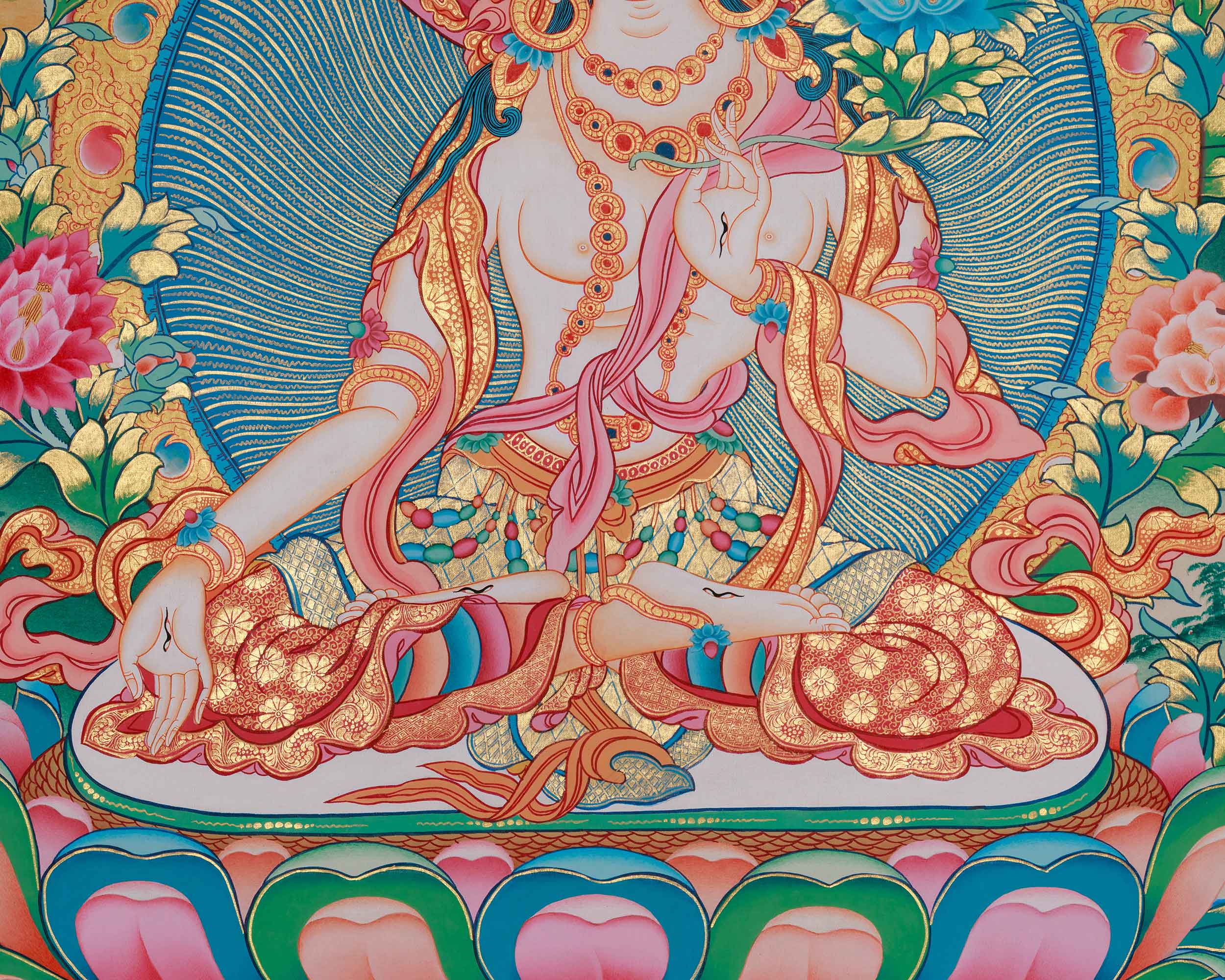 Traditional Thangka of White Tara | Healing and Longevity Deity