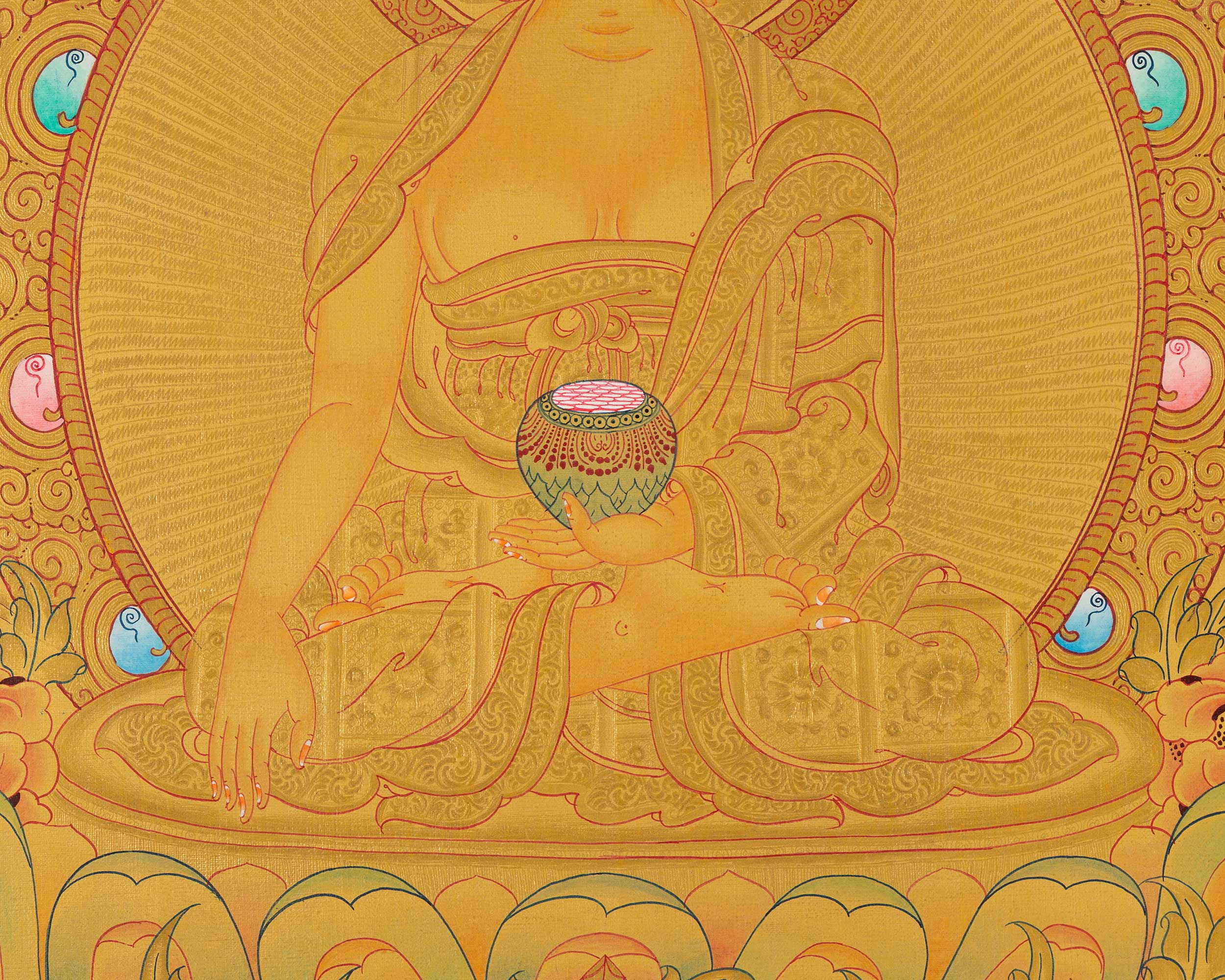 Shakyamuni Buddha Gold Thangka | Religious Tibetan Paint | Wall Decors