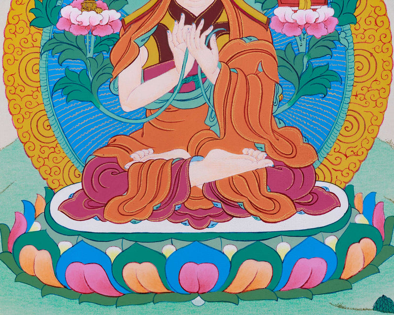 Miniature Tsongkhapa Thangka | Traditional Acrylic Art