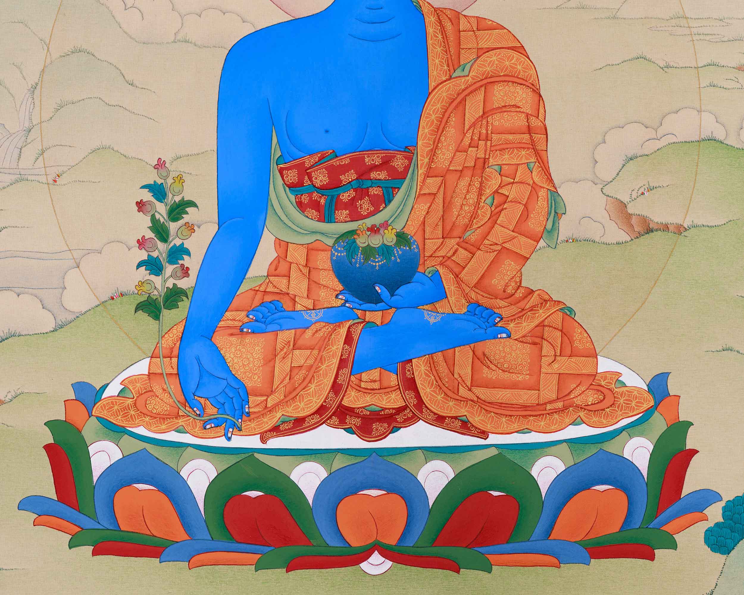 Himalayan Medicine Buddha Thangka | Bhaisajyaguru Artwork