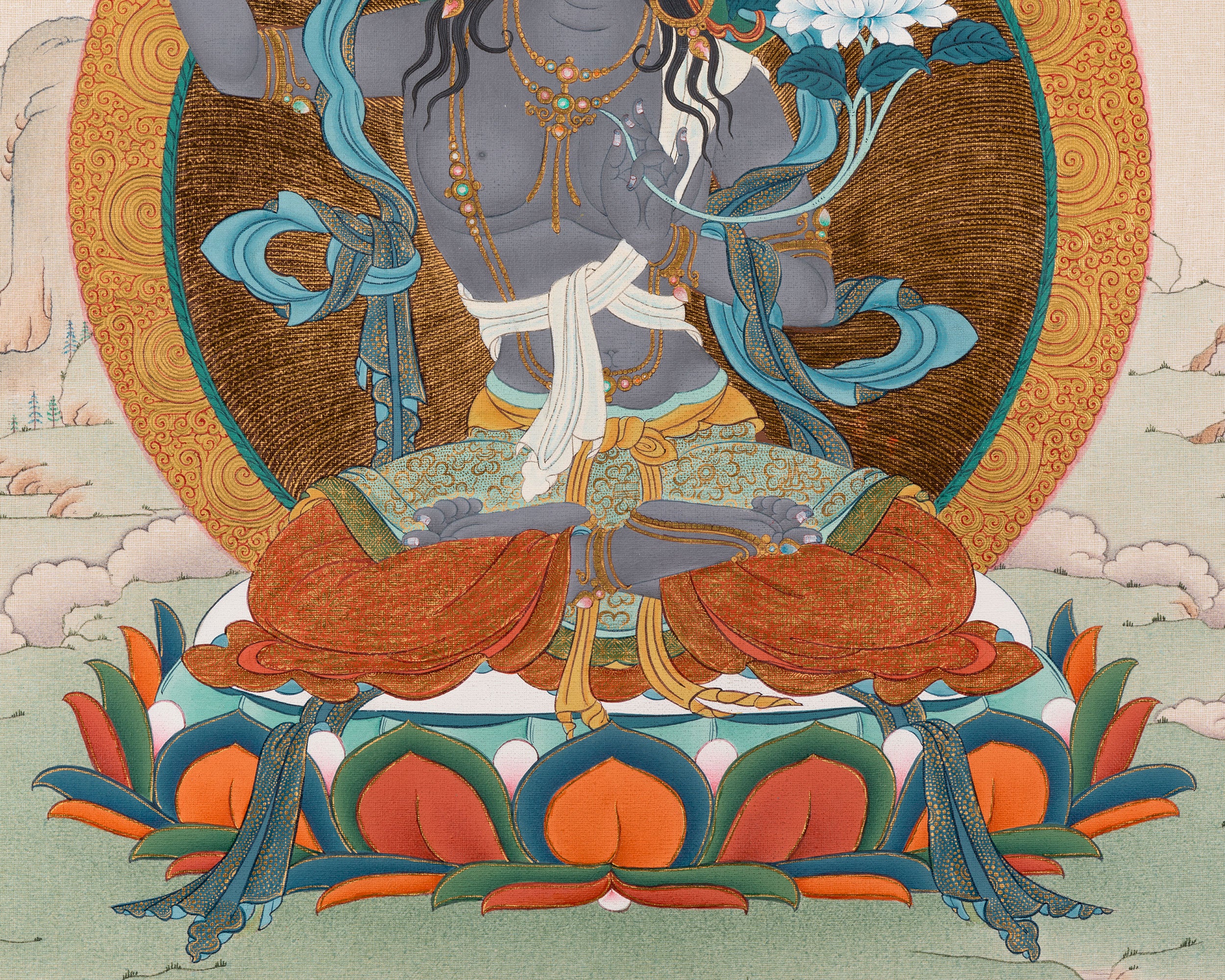 Black Manjushree Thangka Print | High Quality Manjushree Canvas Print | Wall Decor