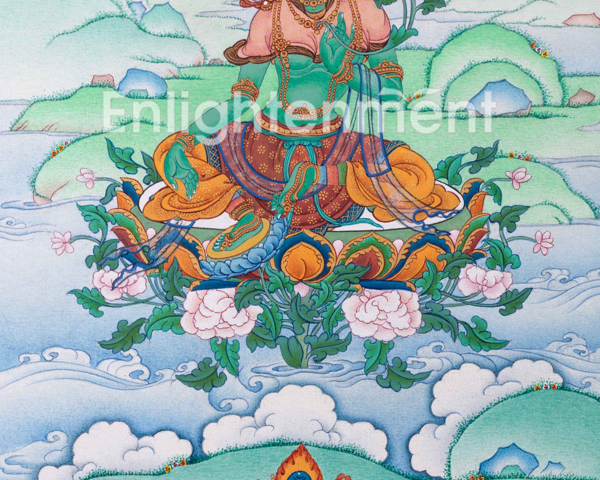 Divine Wisdom of Green Goddess, Mother Tara  | Traditional Handpainted Thangka