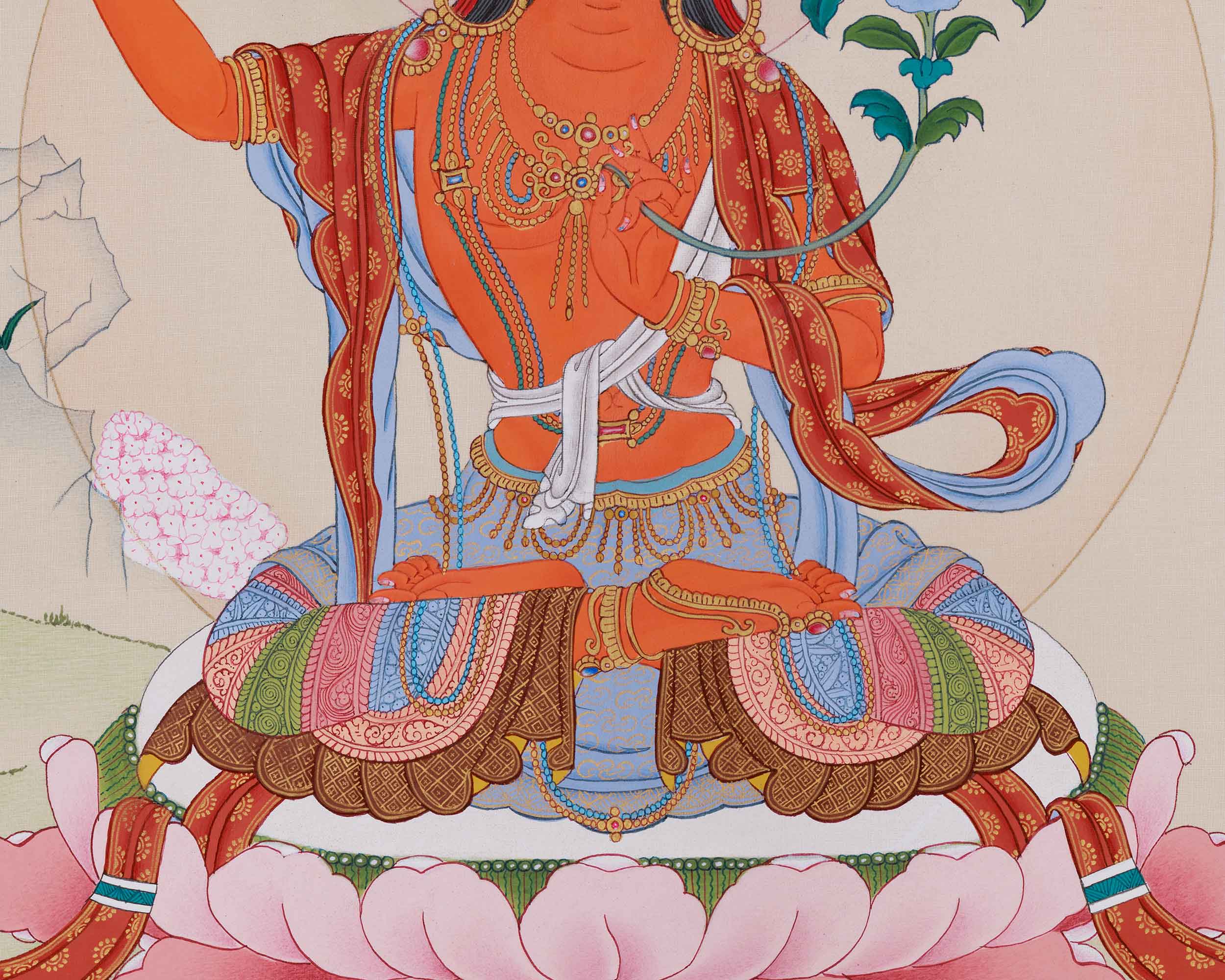 Beautifully Handmade Bodhisattva Manjushri Thangka | Buddha of Knowledge and Wisdom