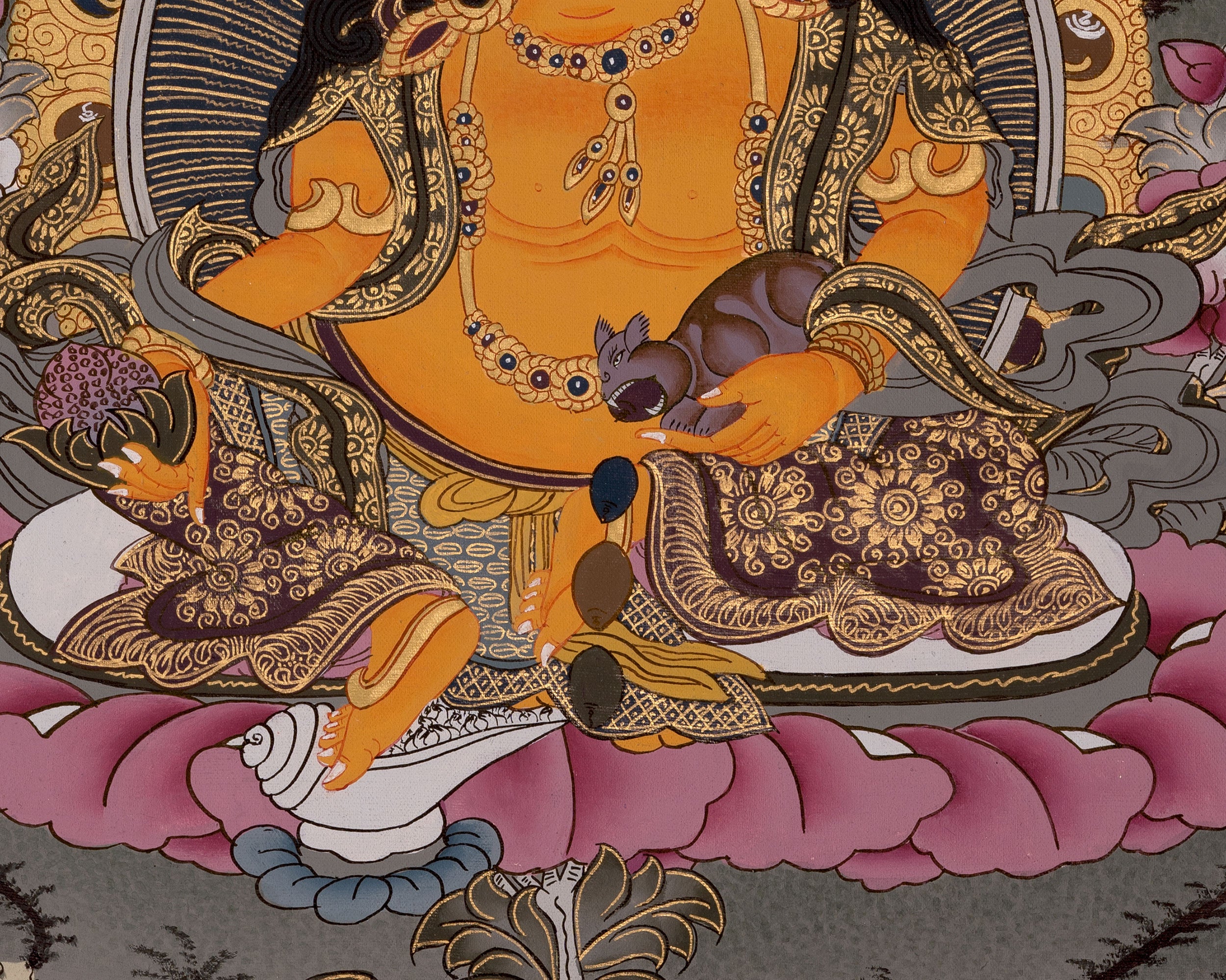 Yellow Dzambhala Painting | Tibetan Art of the God of Wealth and Prosperity