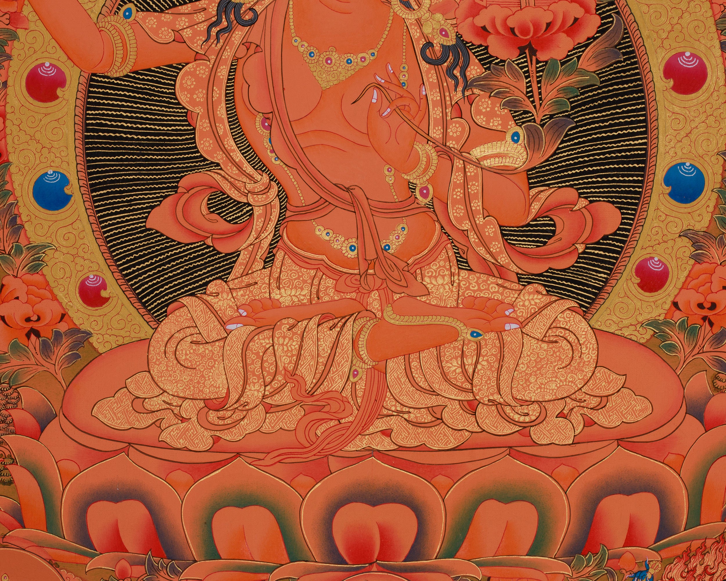 Manjushri with Five Buddhas & Bodhisattvas |  Sacred Thangka of Wisdom and Enlightened Energy