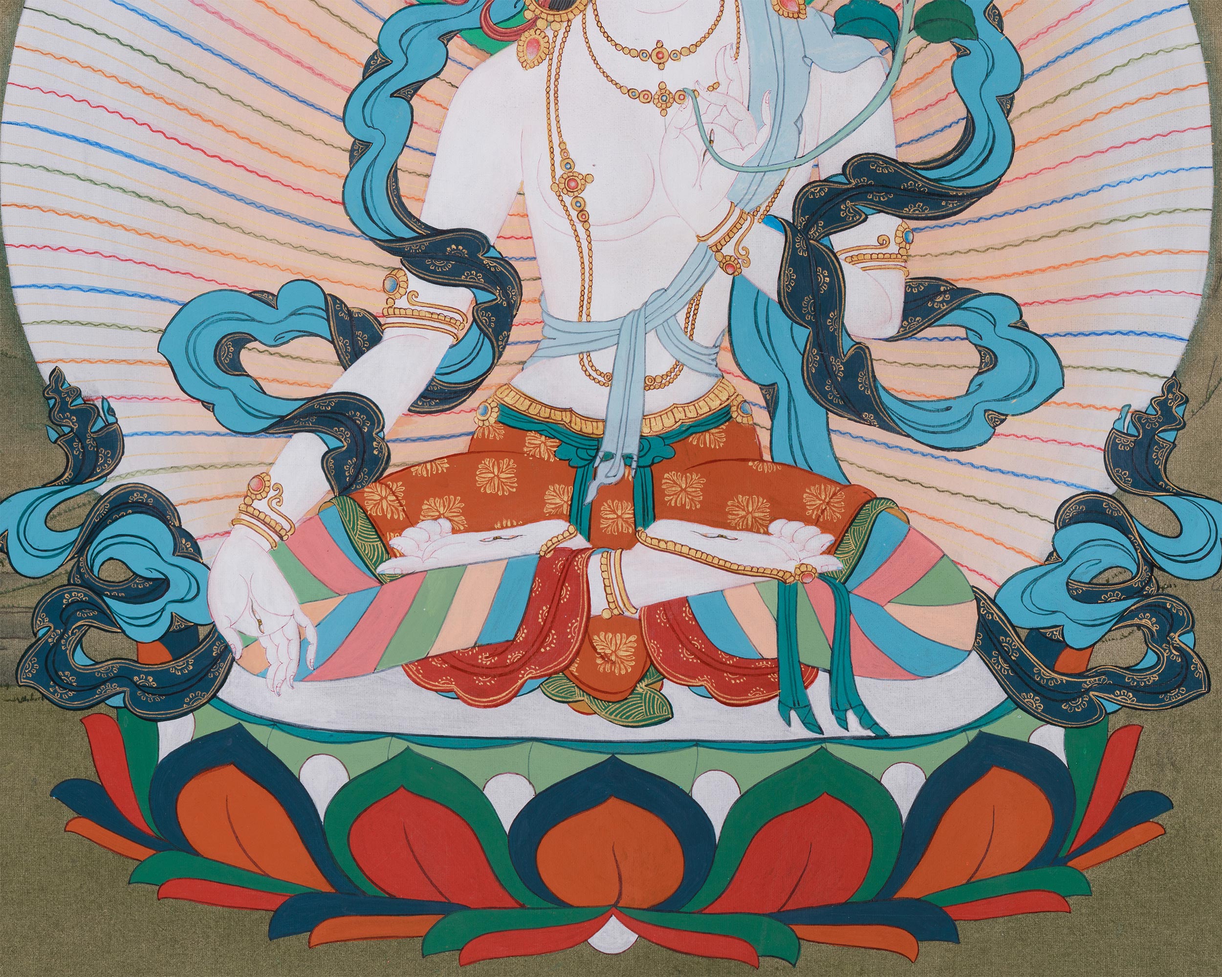 Female Deity Artwork | White Tara Thangka For Longevity