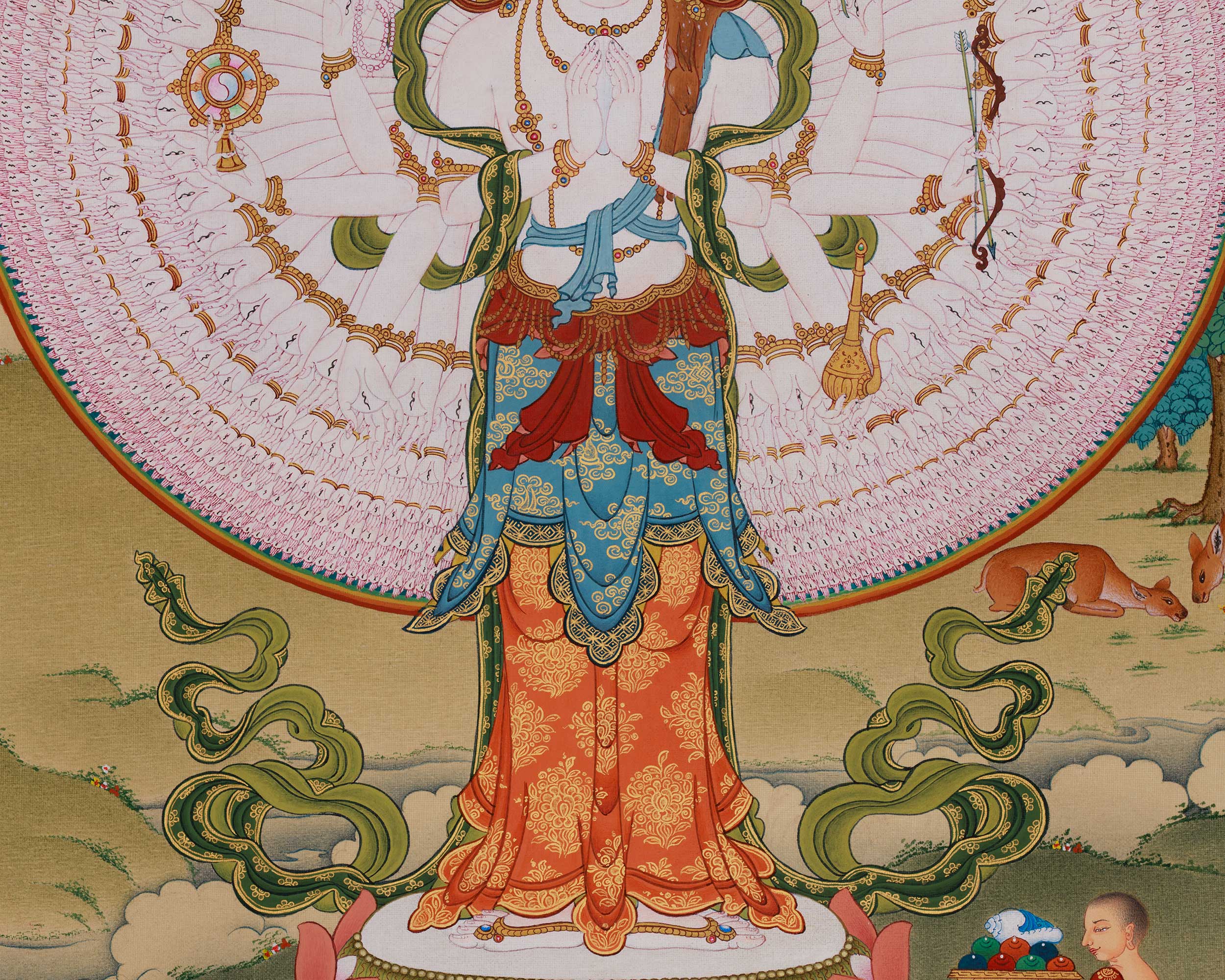 Traditional Thangka of 1000-Armed Chenrezig | Tibetan Compassion Deity