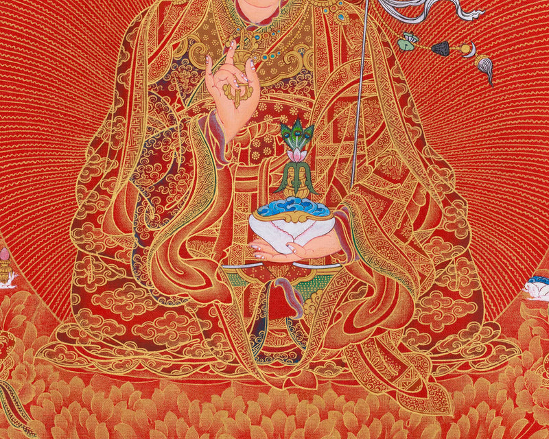 Guru Sangye Thangka | Eight Manifestations of Padmasambhava | Red & Gold Artwork