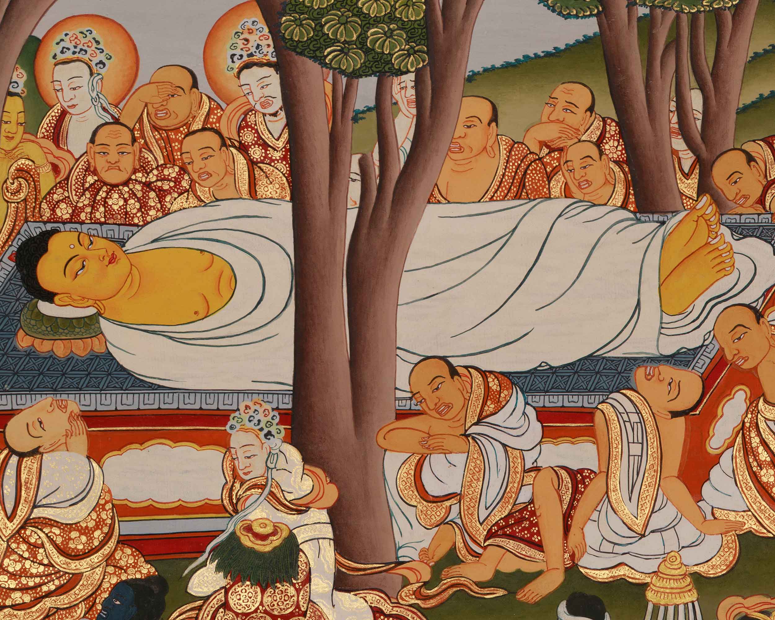 Maha Parinirvana Thangka | A Sacred Representation of the Buddha’s Final Nirvana