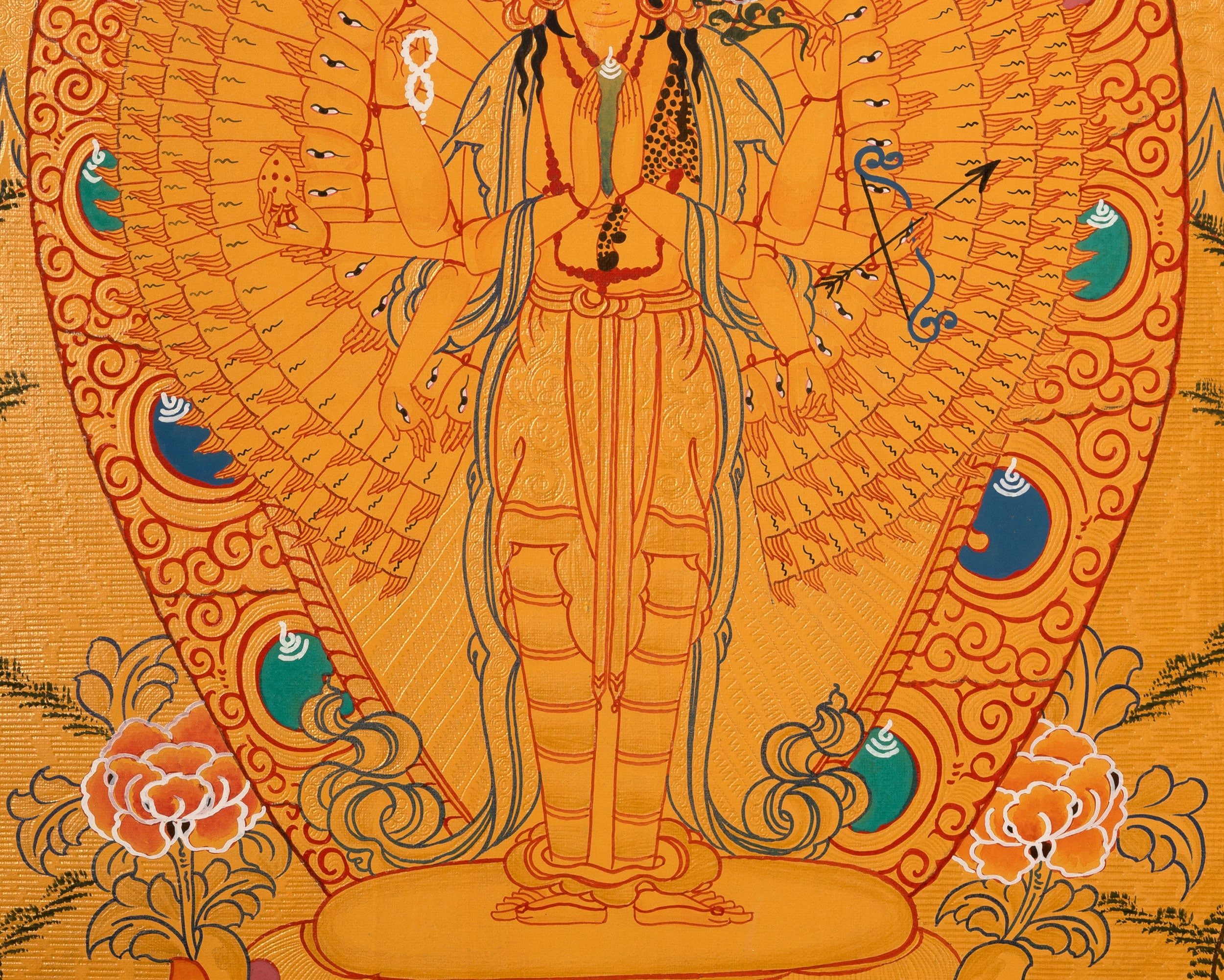 Traditional 1000-Armed Avalokiteshvara Thangka | Deity of Boundless Mercy and Enlightened Grace