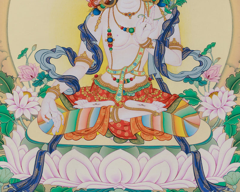 Ma-Arya White Tara Giclee Canvas | Sacred Seven-Eyed White Dolma Art