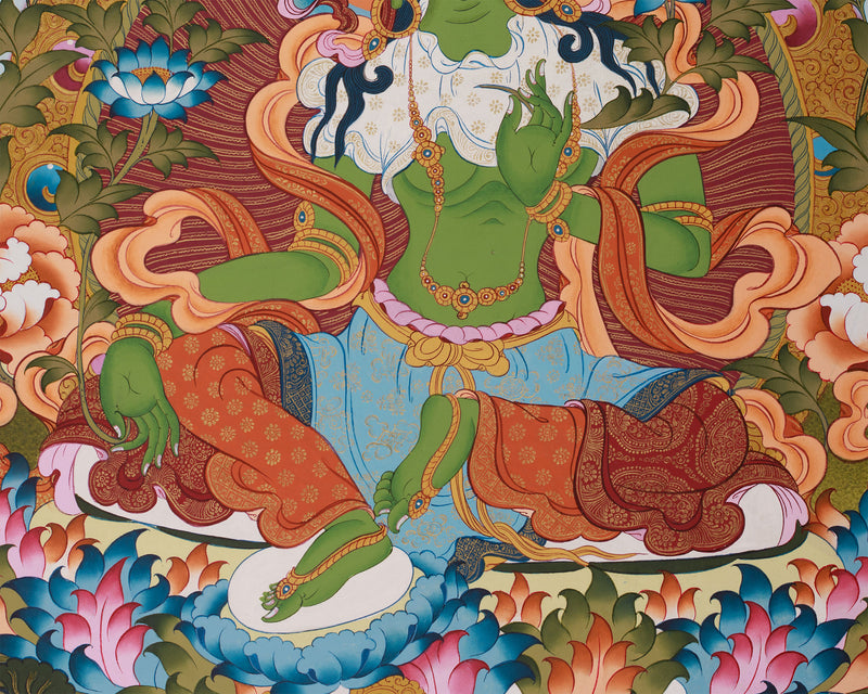 Religious Green Tara Thangka Painting | Mother of Liberation and Compassion