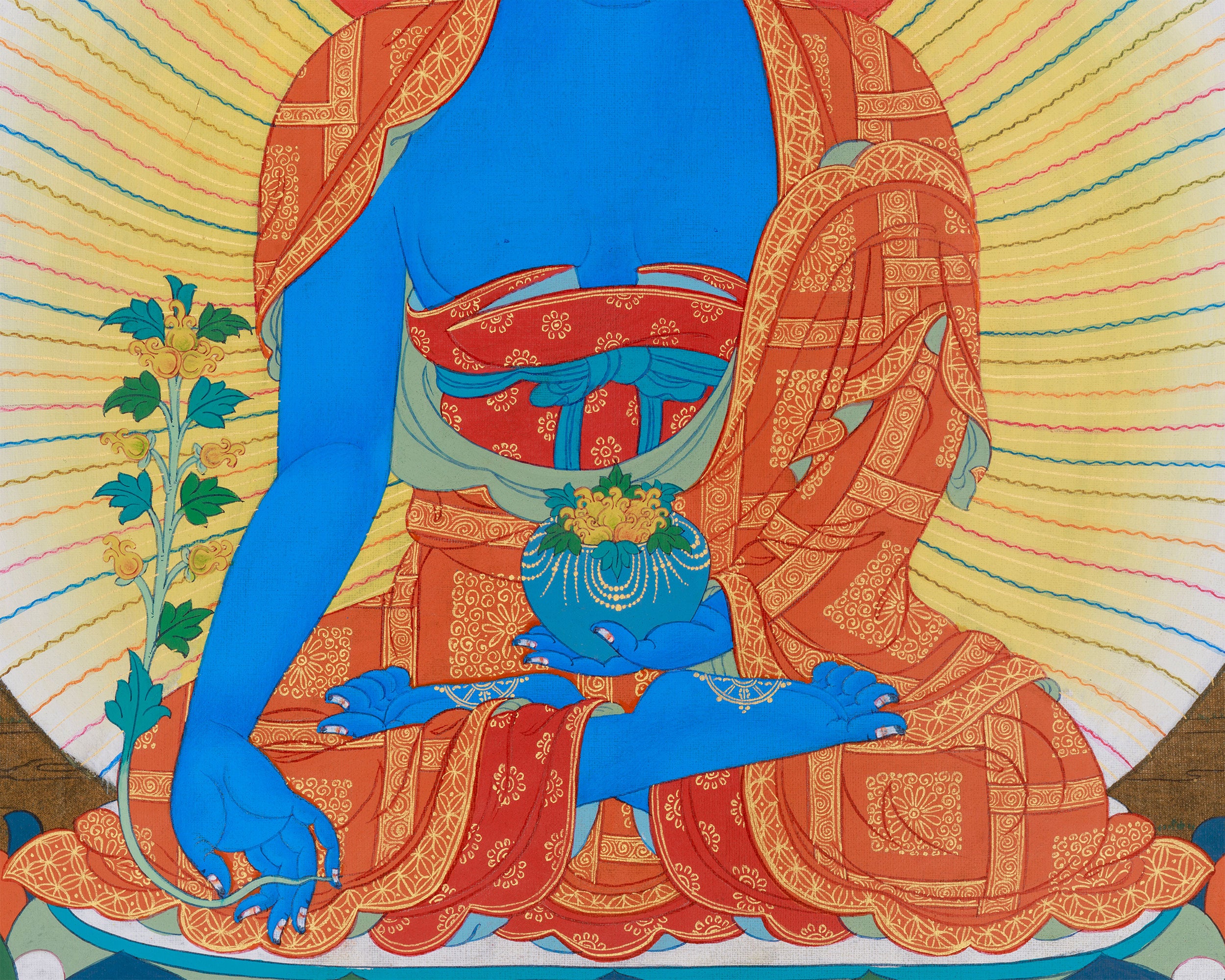 Blue Buddha Bhaishajyaguru Thangka | Medicine Buddha of Healing and Transformation