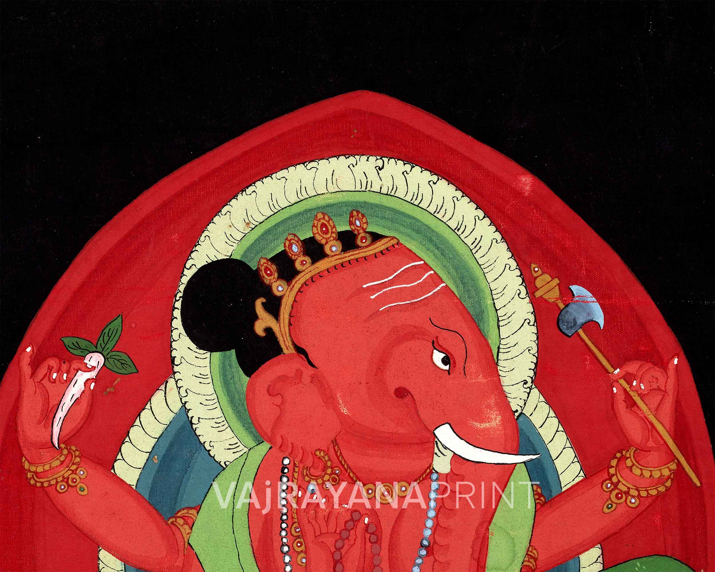Traditional Newari Paubha Print Of Shri Ganesh | Lord Ganesha The Remover Of Obstacles Wall Hanging