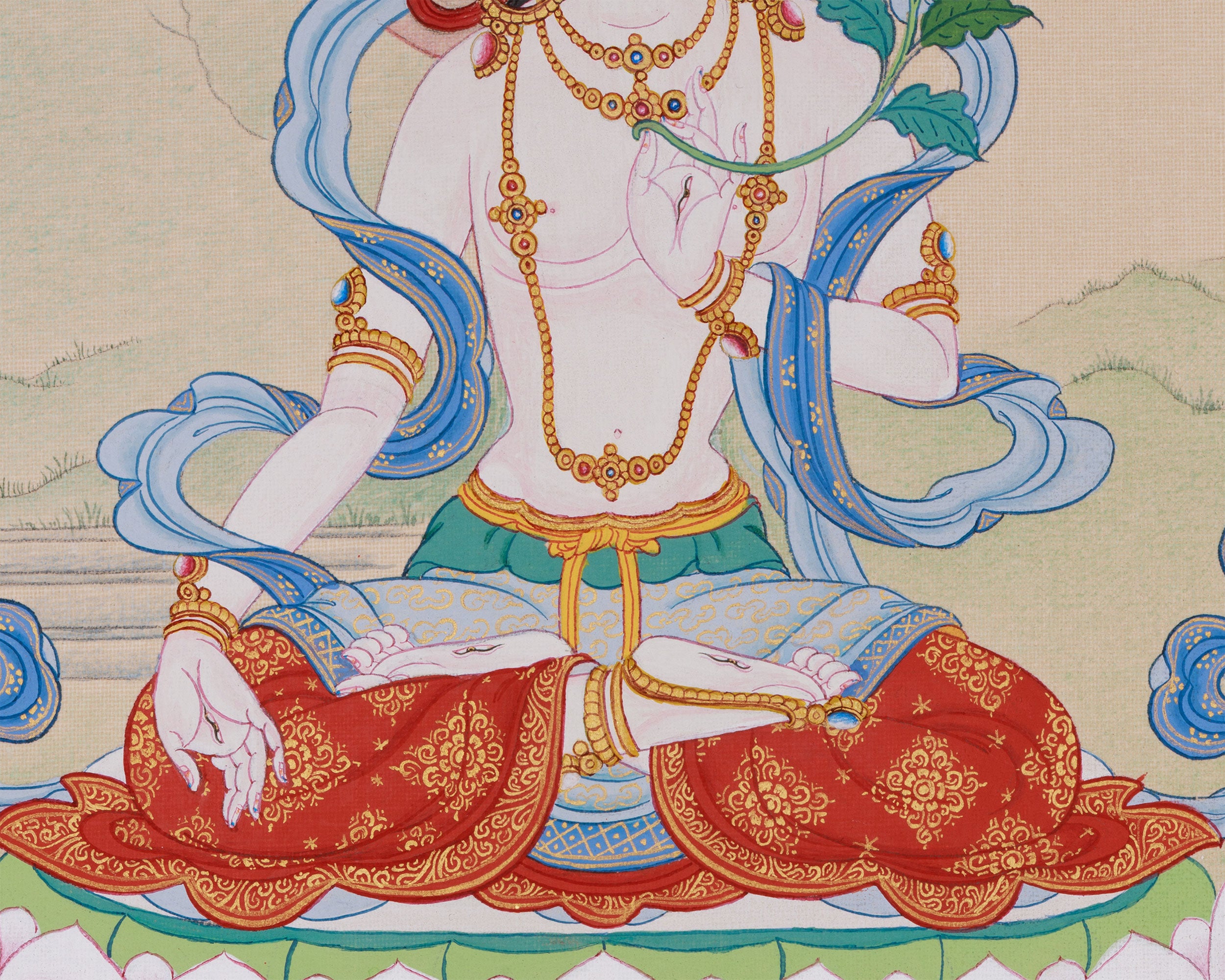 Goddess of Longevity White Tara Thangka | Buddhist Healing Arts