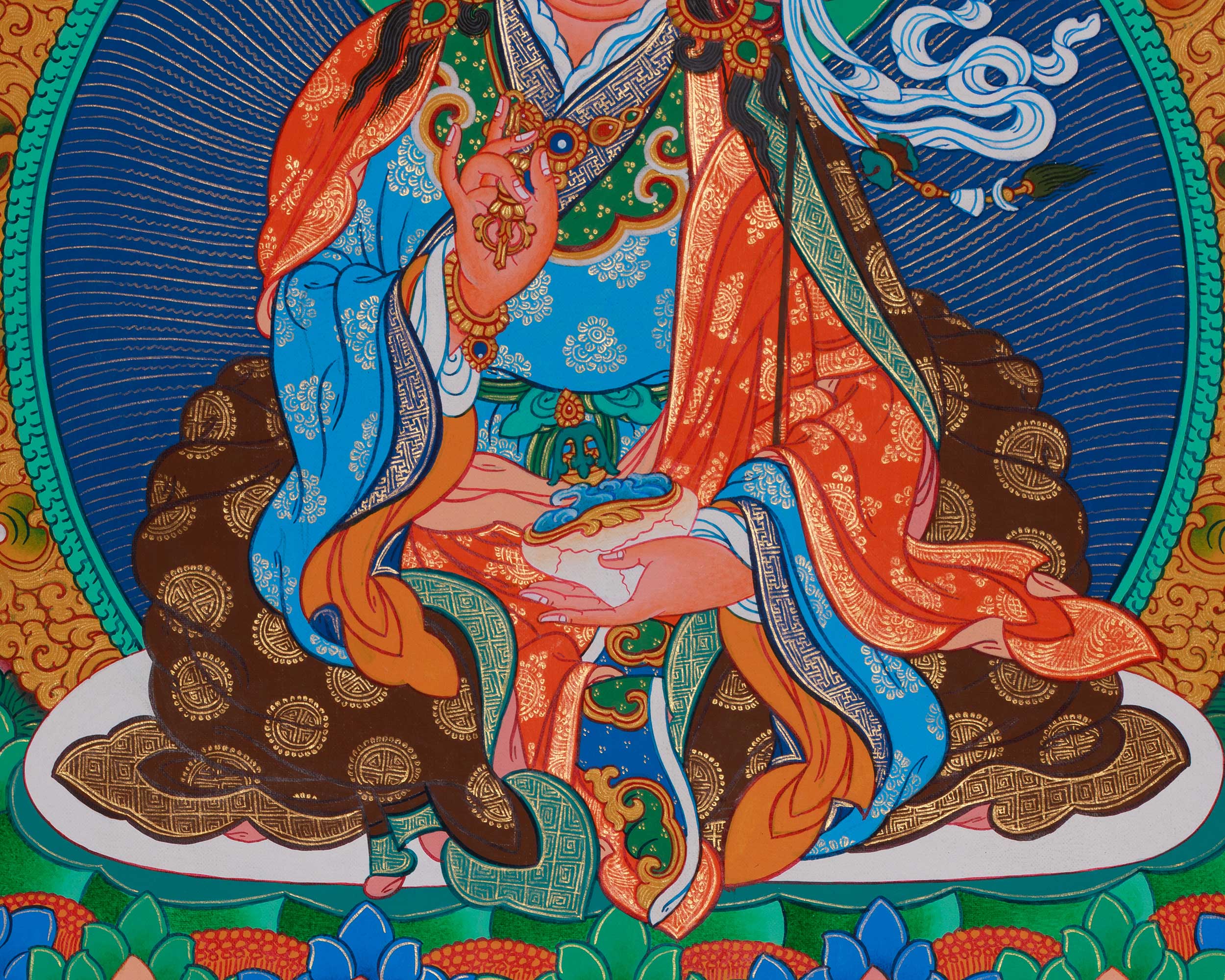 24 Inch Guru Rinpoche Thangka | Peaceful Padmasambhava Artwork