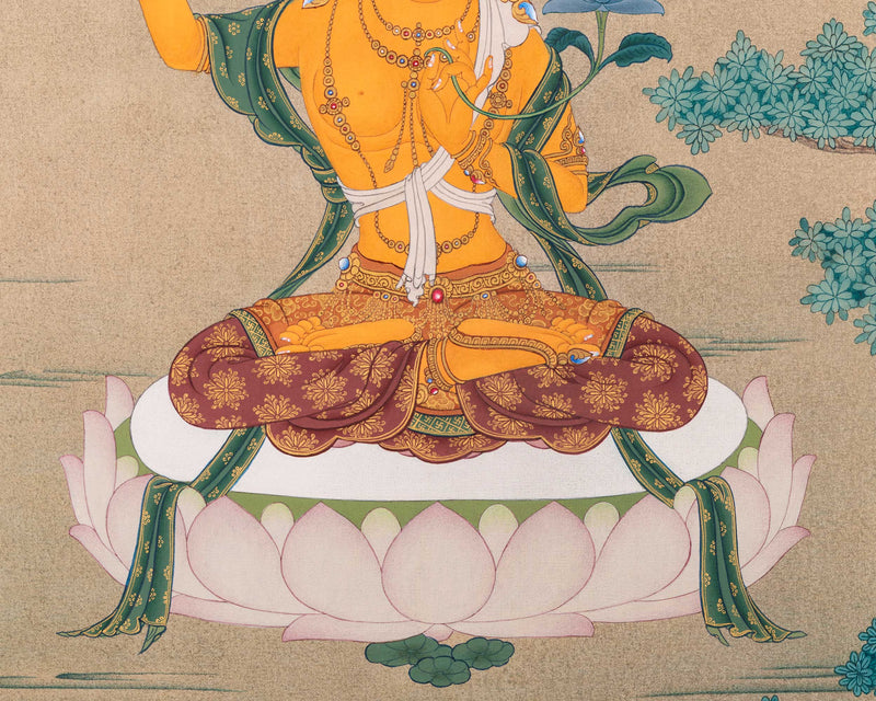 Manjushree in Natural Colors: Karma Gadri Thangka