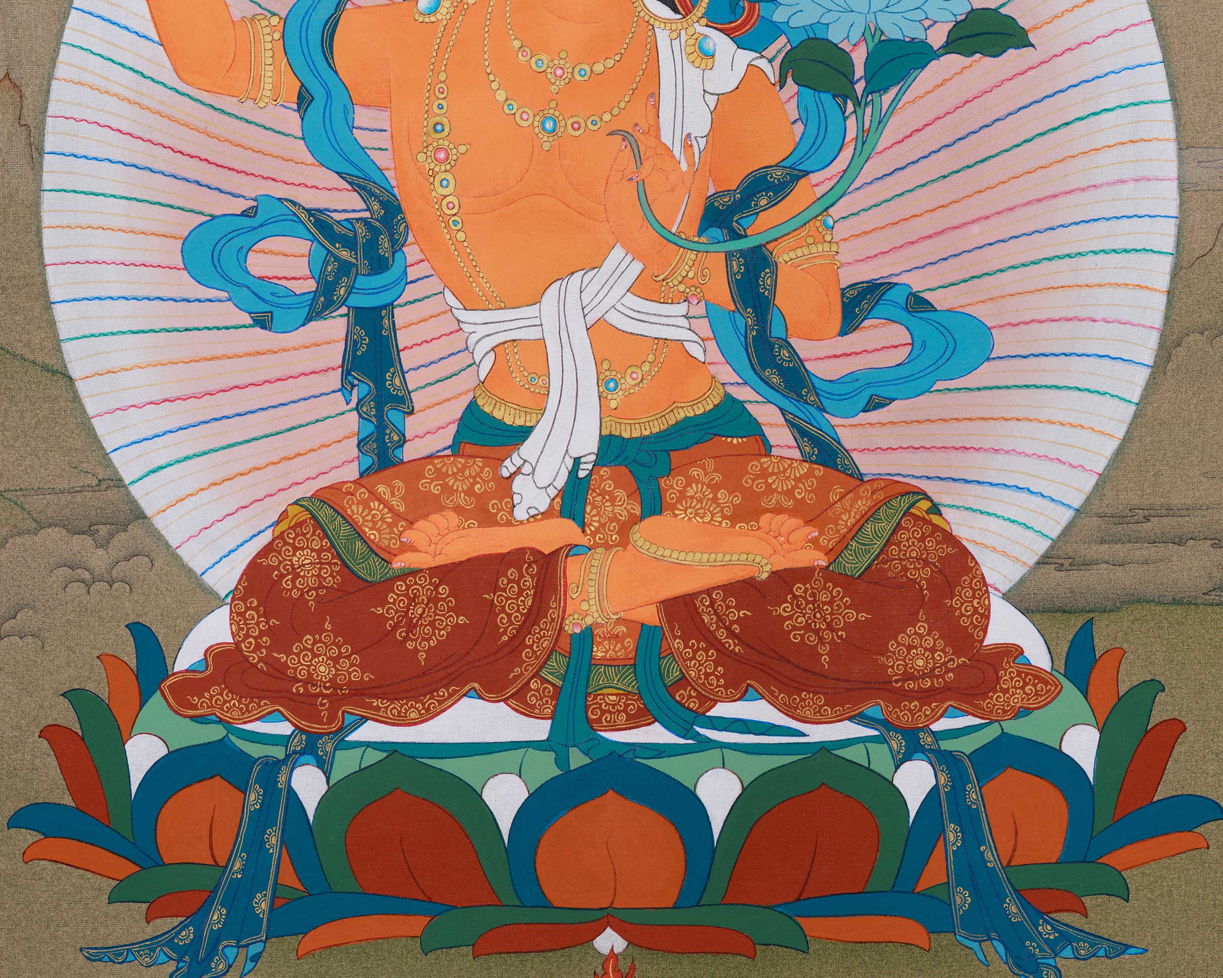 Thangka of Manjushri Bodhisattva | The Compassionate Deity of Wisdom and Clarity