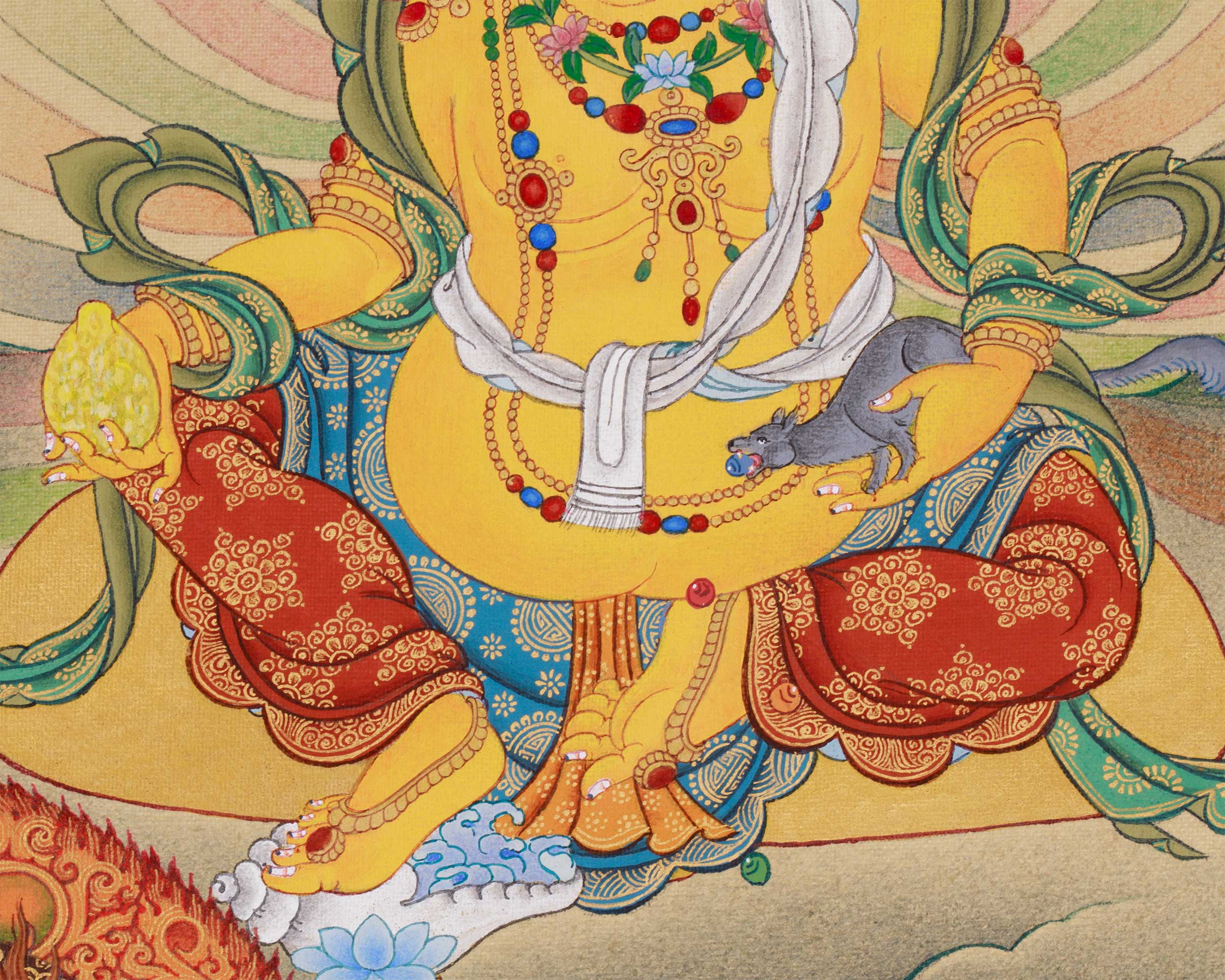Dzambhala with Vajrapani and Black Dzambhala | Deities of Fortune and Protection