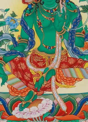 Jetsun Drolma (Green Tara) Thangka Print | High-Quality Giclée Canvas Art