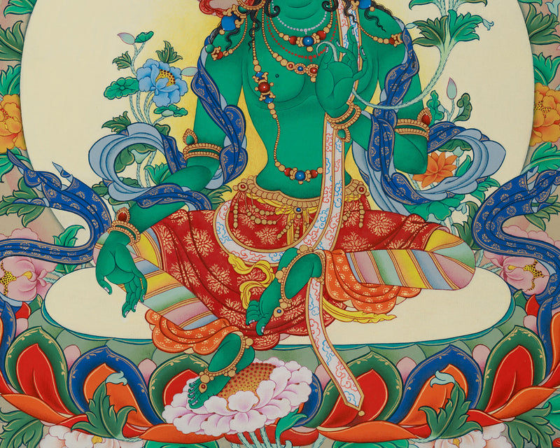 Jetsun Drolma (Green Tara) Thangka Print | High-Quality Giclée Canvas Art