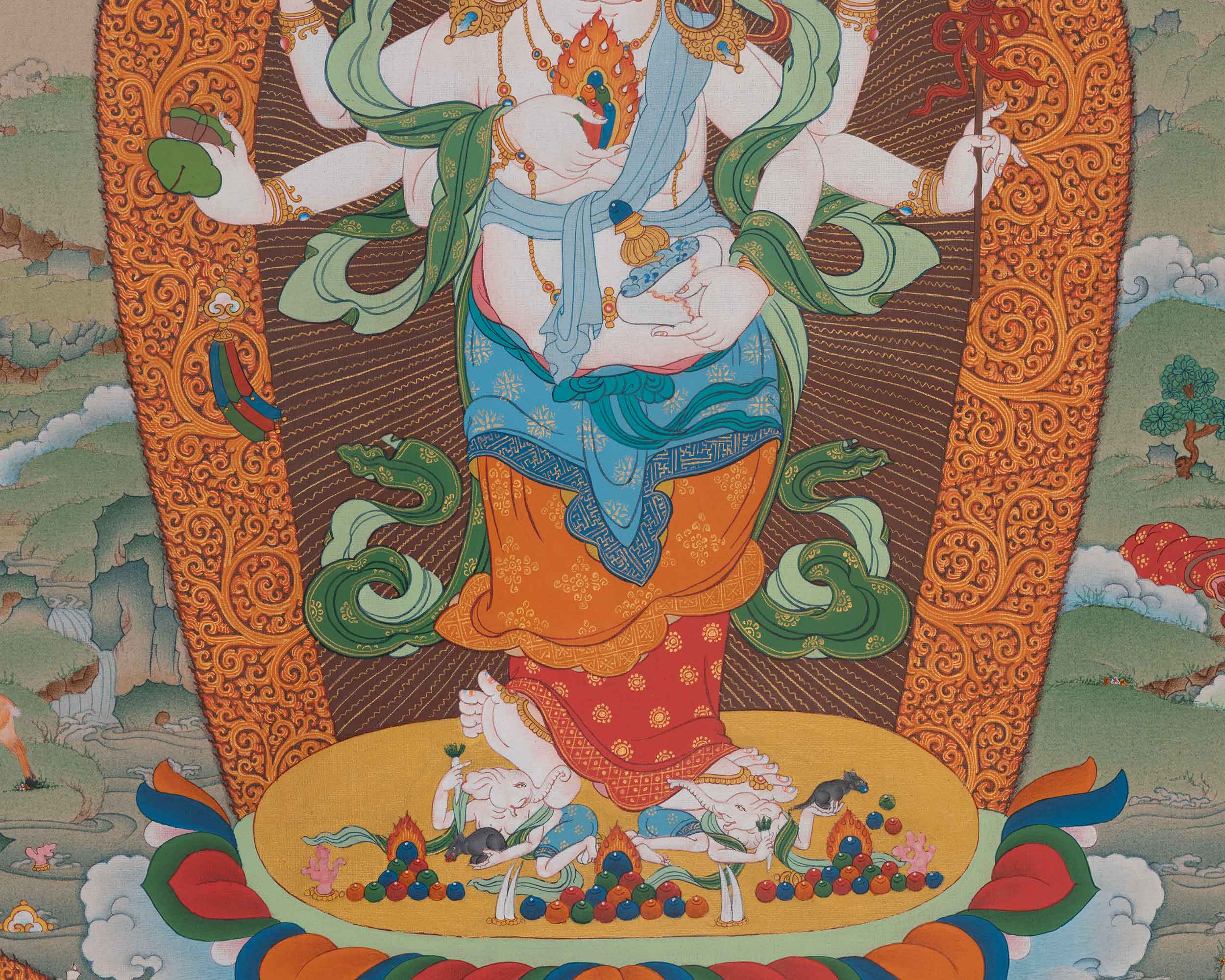 White Mahakala Art | Symbol of Prosperity and Protection | Spiritual Thangka