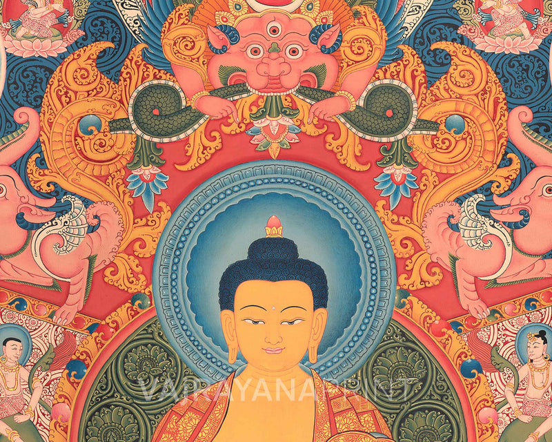 Shakyamuni Buddha and Mara Thangka Print on Canvas | The Path to Liberation | Print for Spiritual Resilience