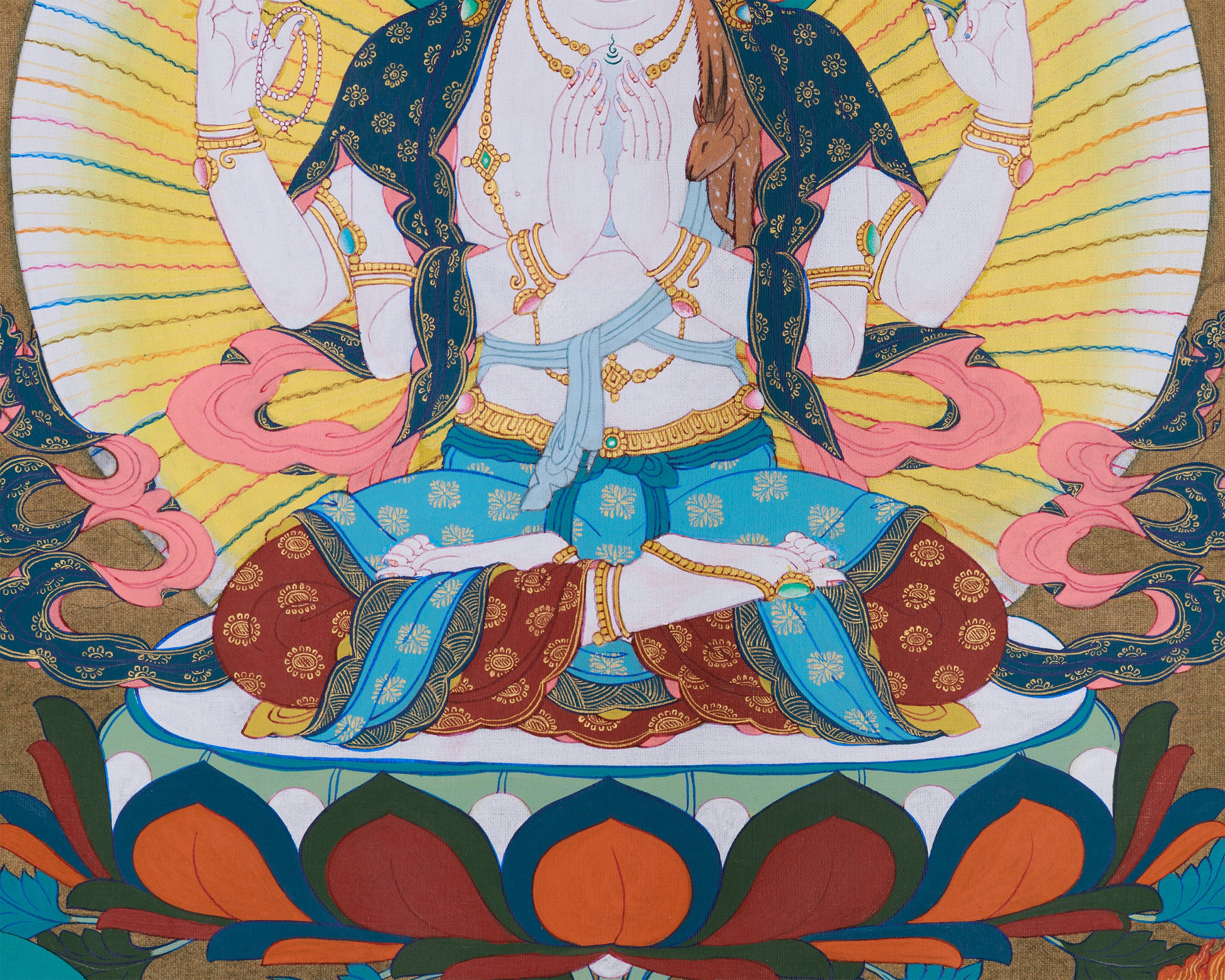 Traditional Thangka of Chenrezig | Featuring Manjushri and Vajrapani
