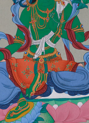 Hand-Painted Tibetan Arya Tara | Embodiment of Compassion and Swift Protection