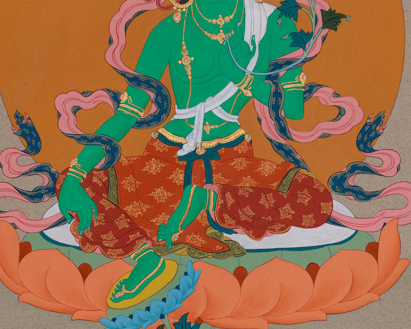 The Compassionate Female Bodhisattva Green Tara | Tibetan Goddess Artwork