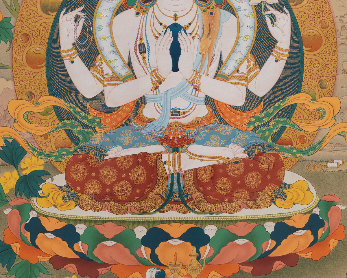 Chenrezig With Vajrapani and Manjushri Art | Symbol of Compassion, Spiritual Strength, and Wisdom