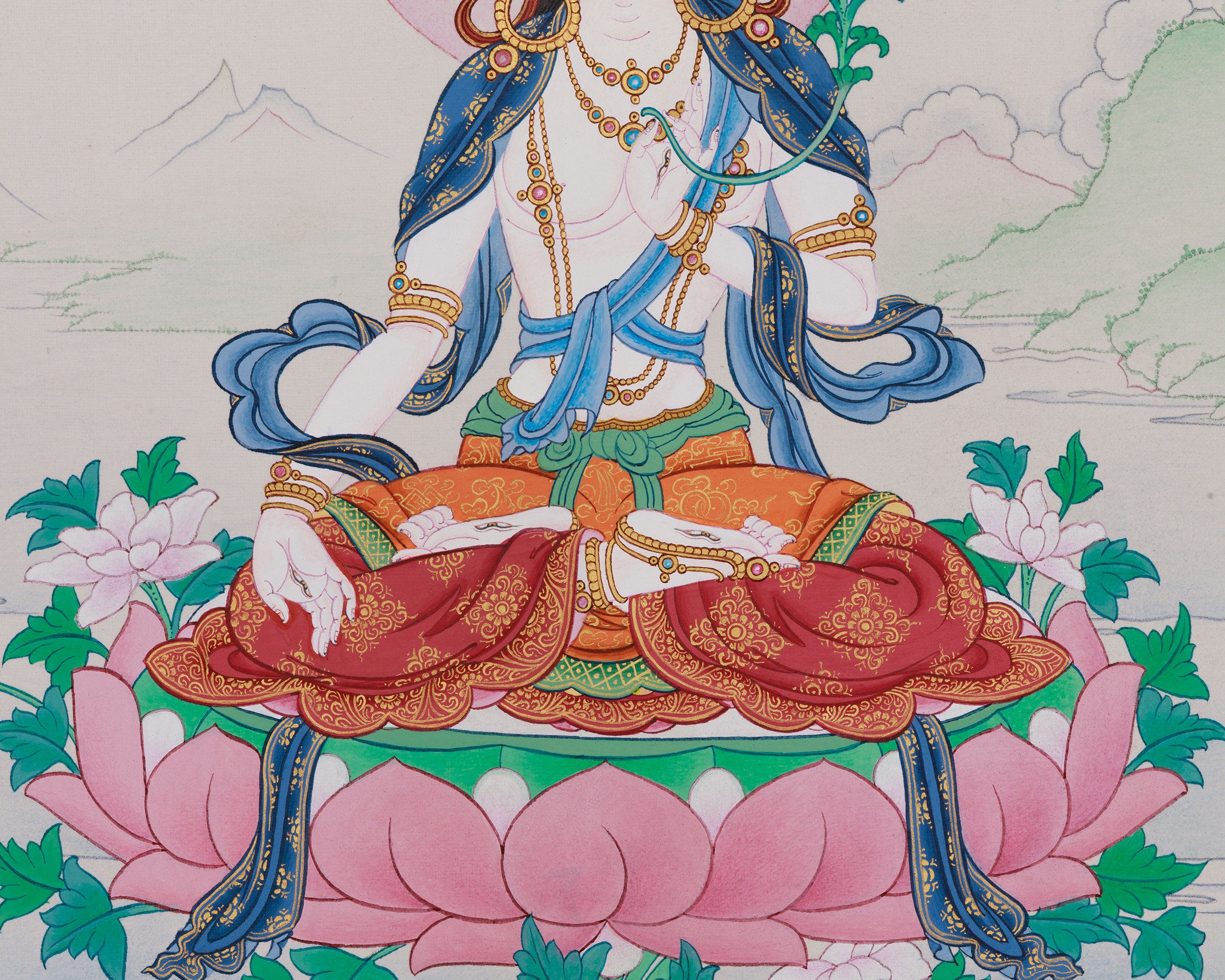 Seven Eyes White Tara Thangka | Sacred Buddhist Art for Longevity and Healing