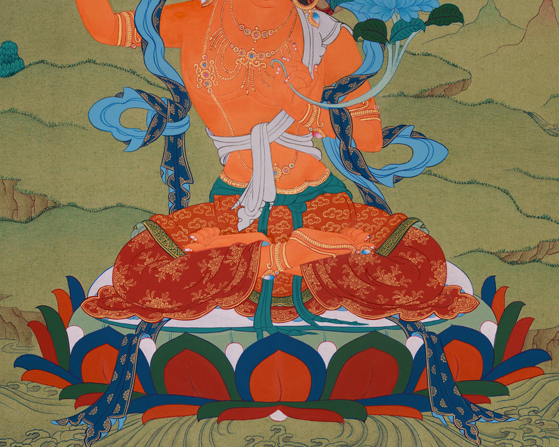 Hand-Painted Manjushri Thangka | Illuminating the Path to Enlightenment