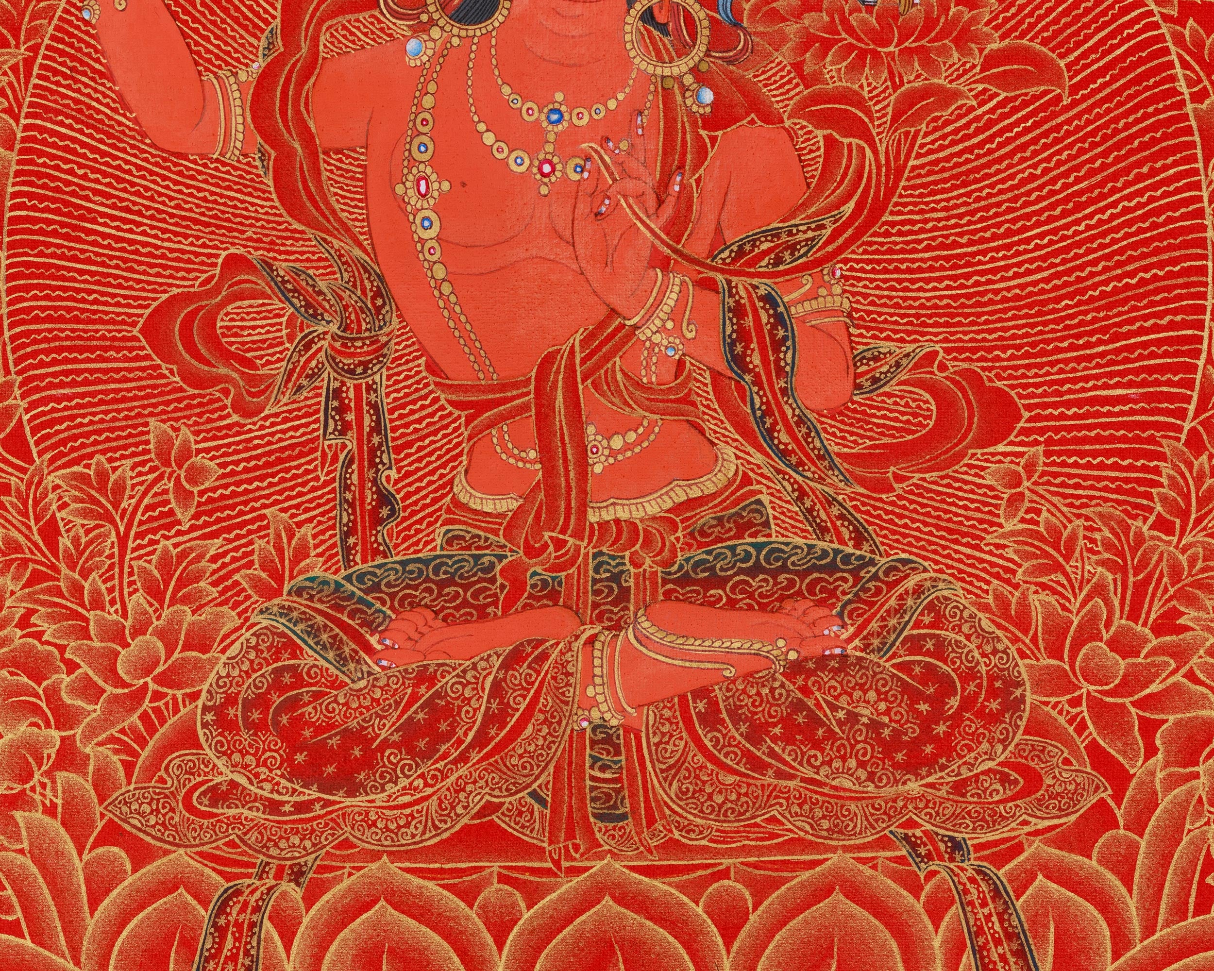 Divine Thangka of Manjushri | Buddhist Wisdom Deity | Wall Hanging