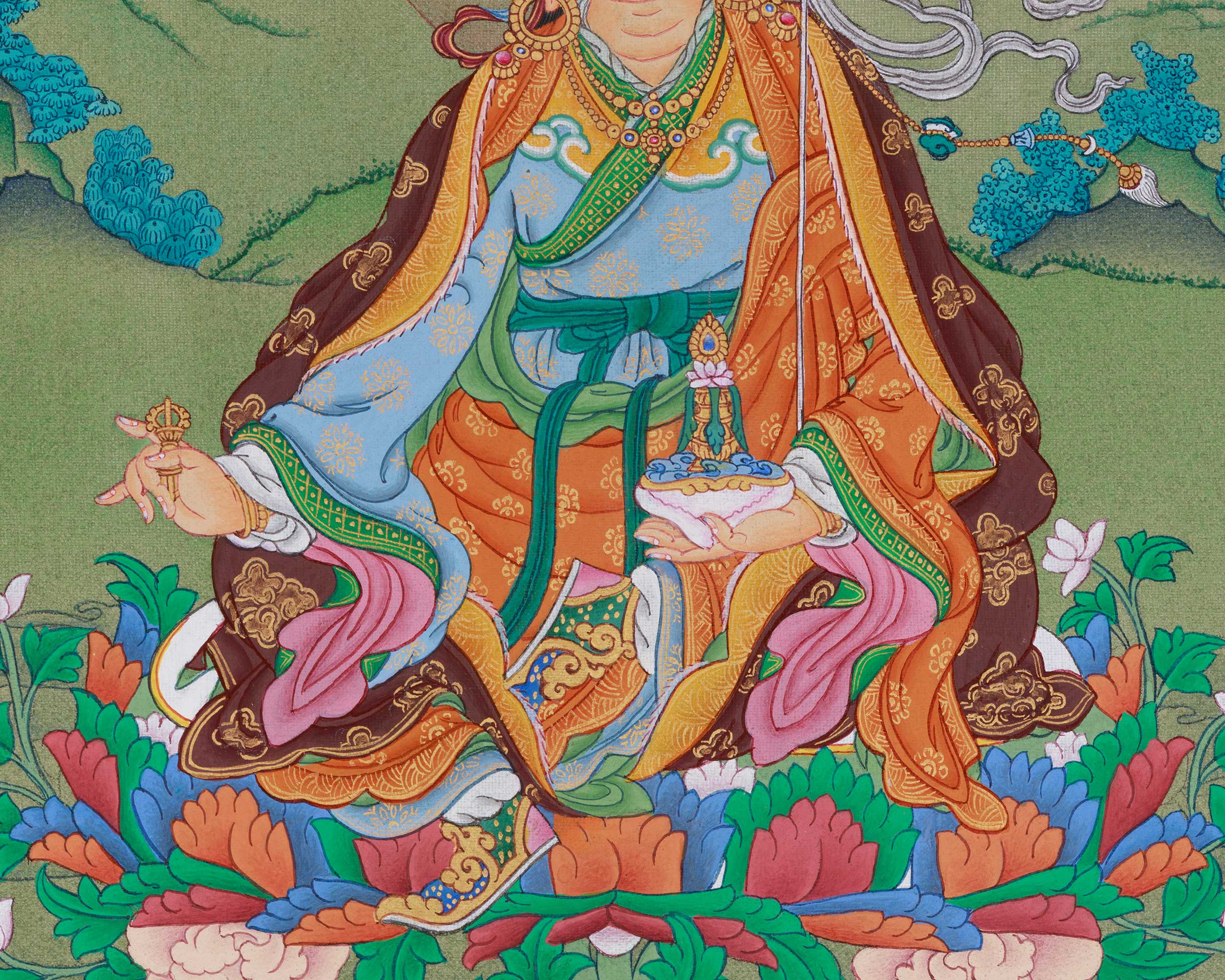 Lotus-Vajra Guru Rinpoche Thangka | Padmasambhava Master Artwork