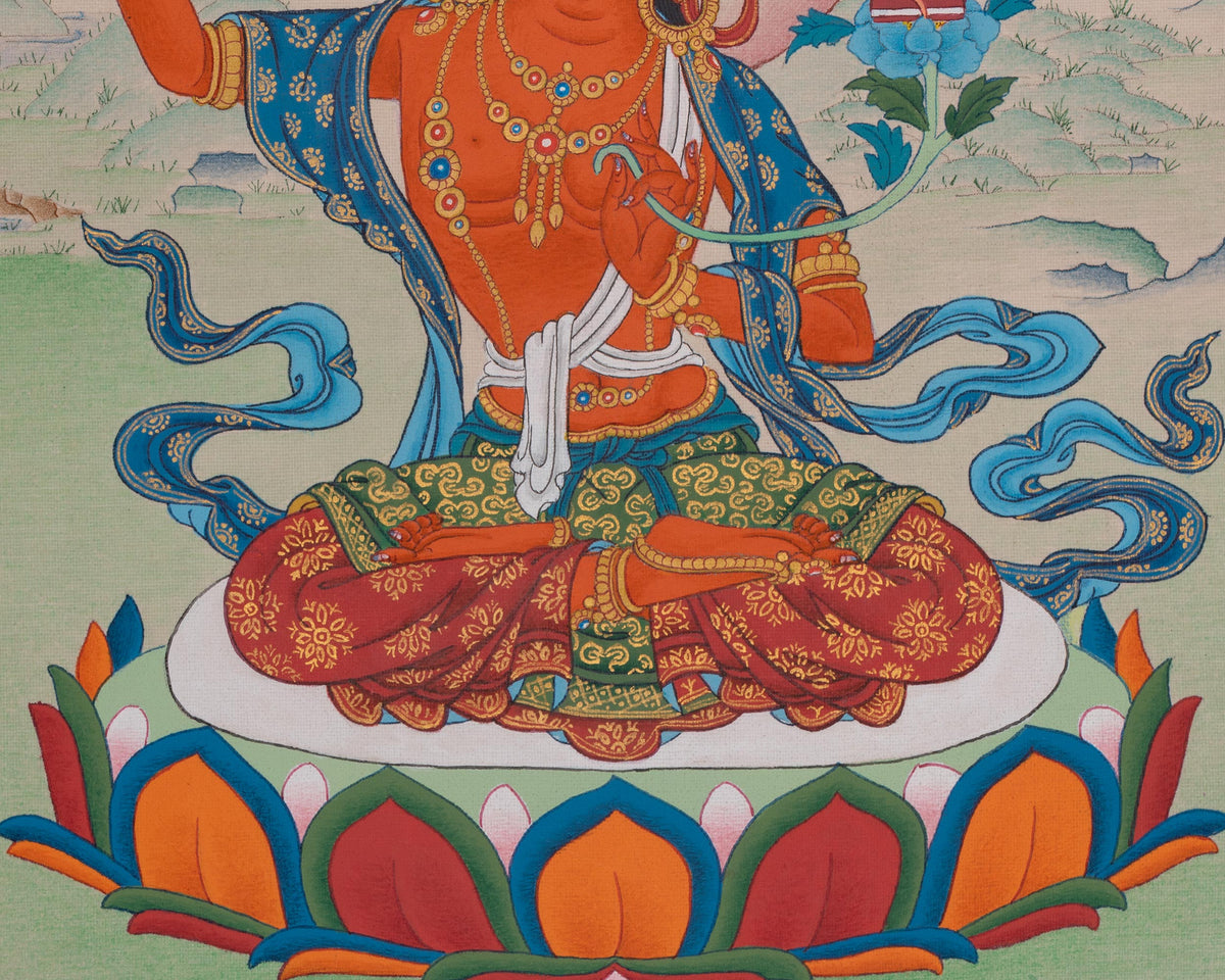 Manjushri Hand-painted Thangka | Sacred Embodiment of Transcendent Wisdom and Knowledge