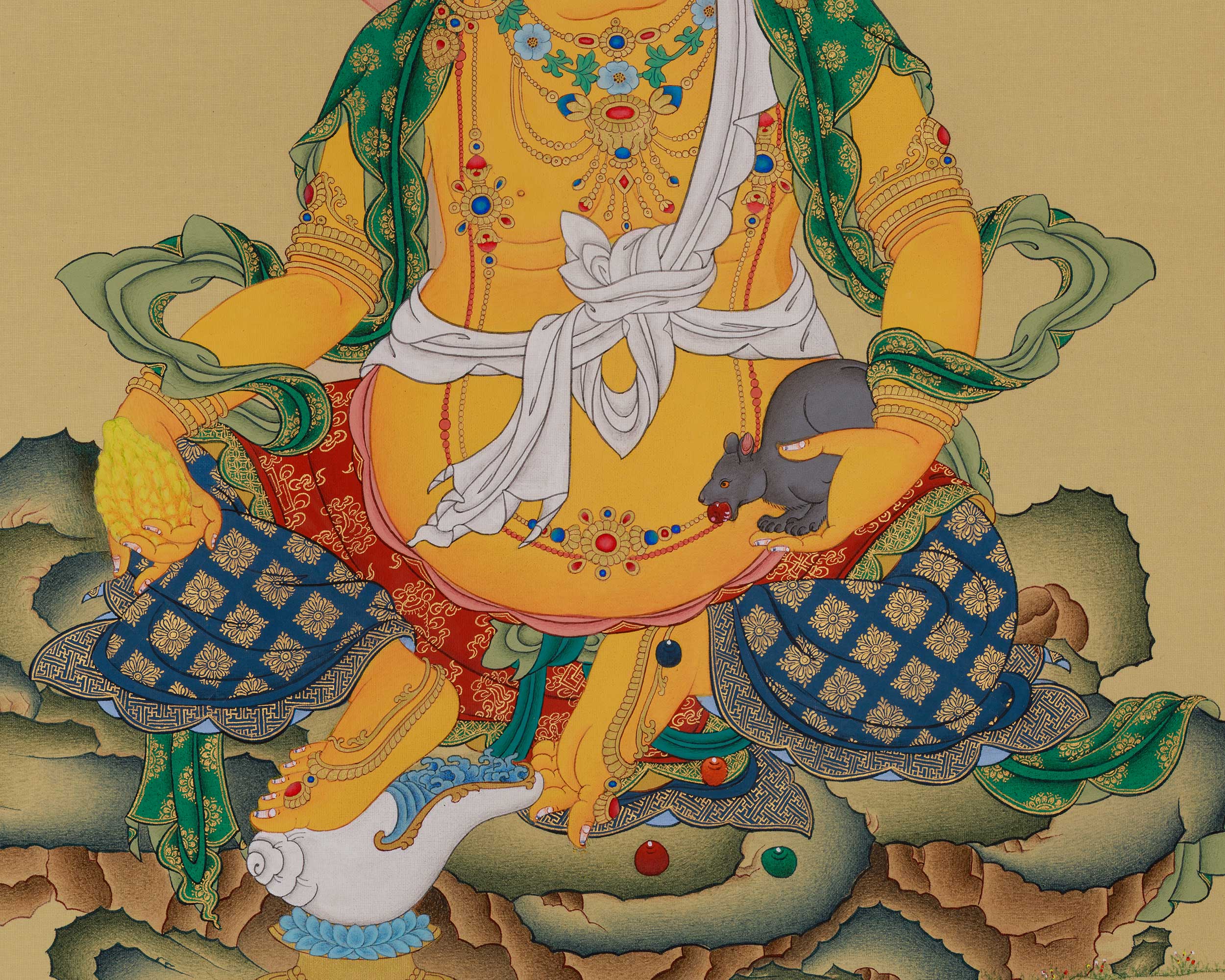 Tibetan Thangka of Dzambhala | Buddhist Deity of Wealth, Fortune, and Prosperity