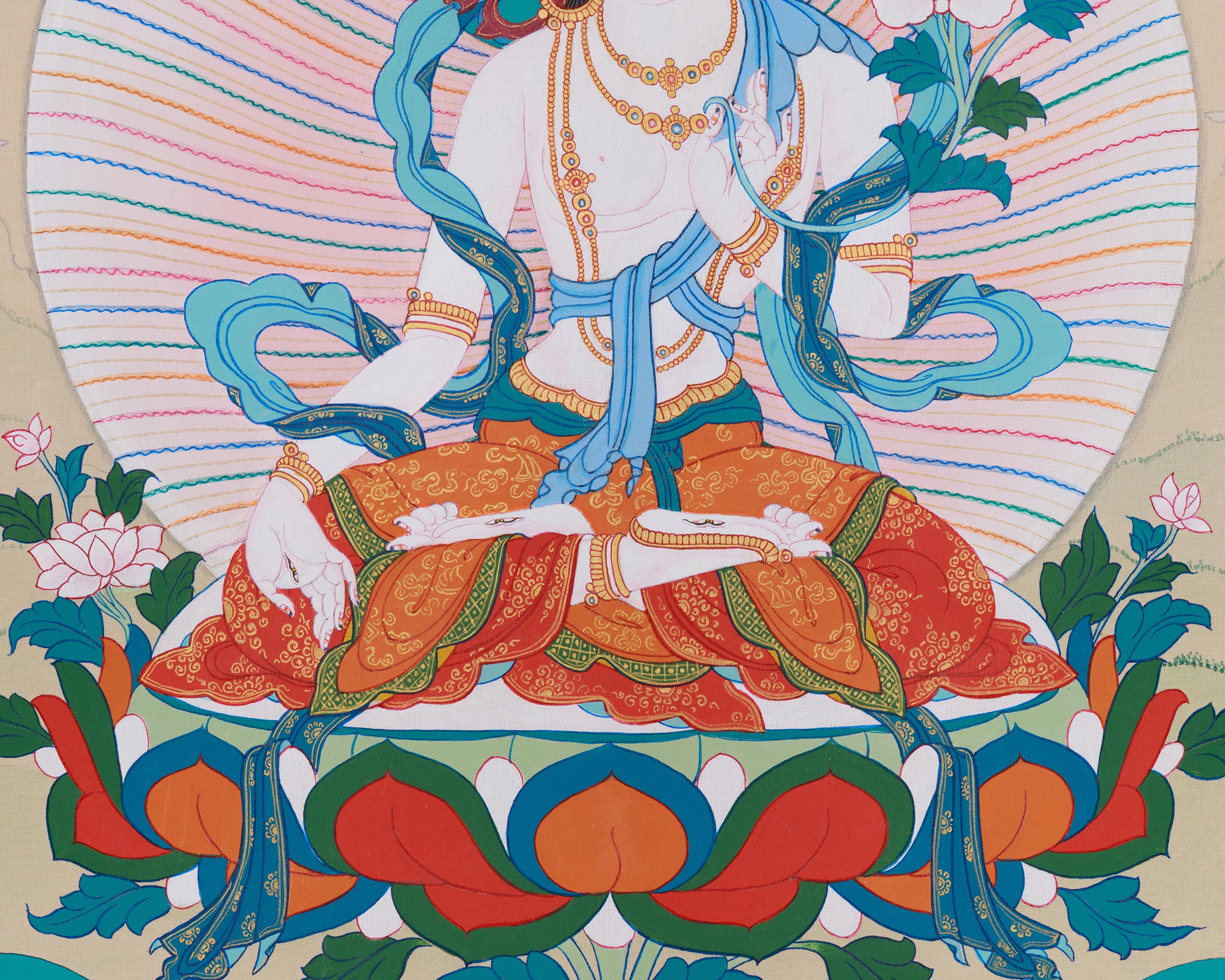 Three Long Life Deities Thangka - White Tara, Amitayus Buddha and Namgyalma