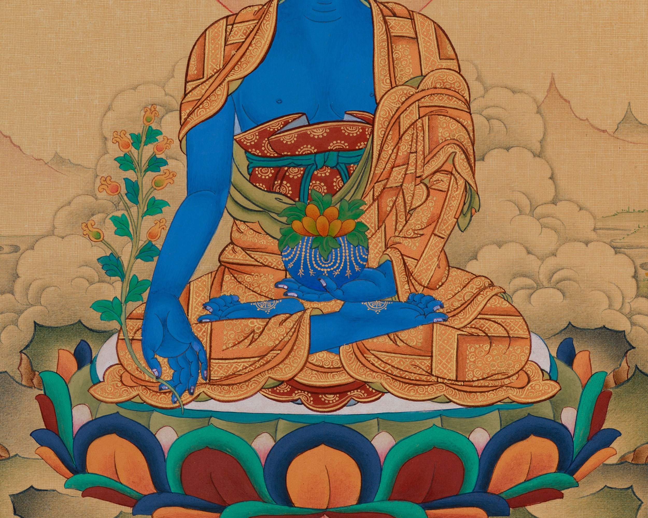 Buddhist Healing Deity, Bhaisajyaguru Thangka | LHASA HUES