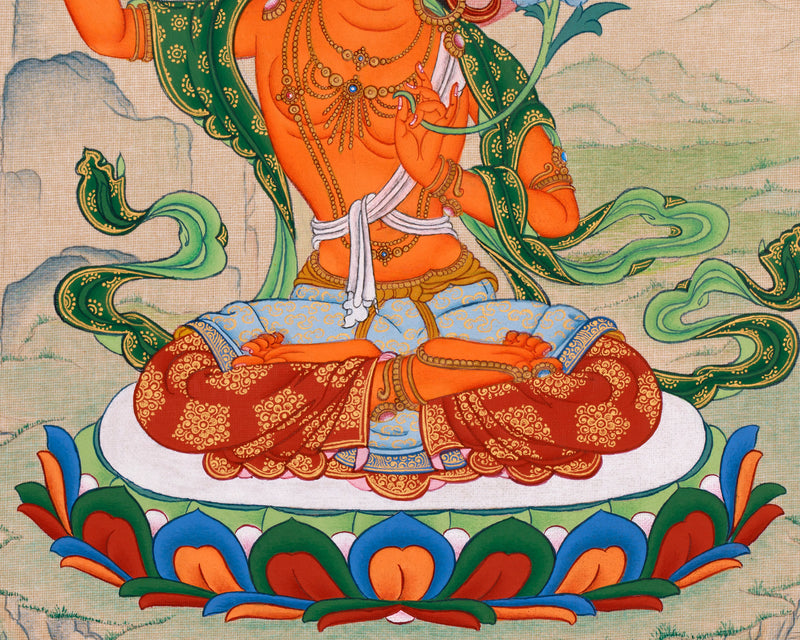 Tibetan Manjusri Kumarabhuta Thangka | The Bodhisattva of Supreme Knowledge