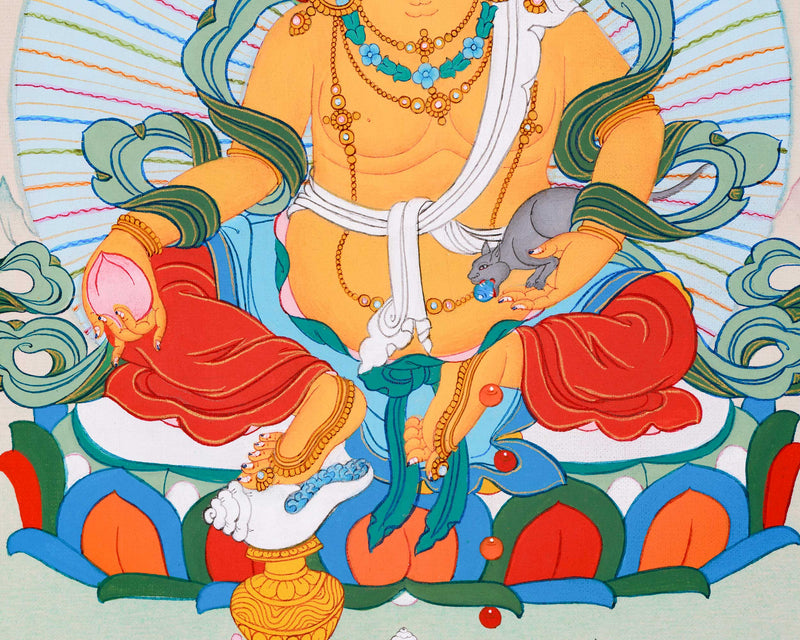 Traditional Yellow Dzambhala Thangka | Wealth Deity Artwork