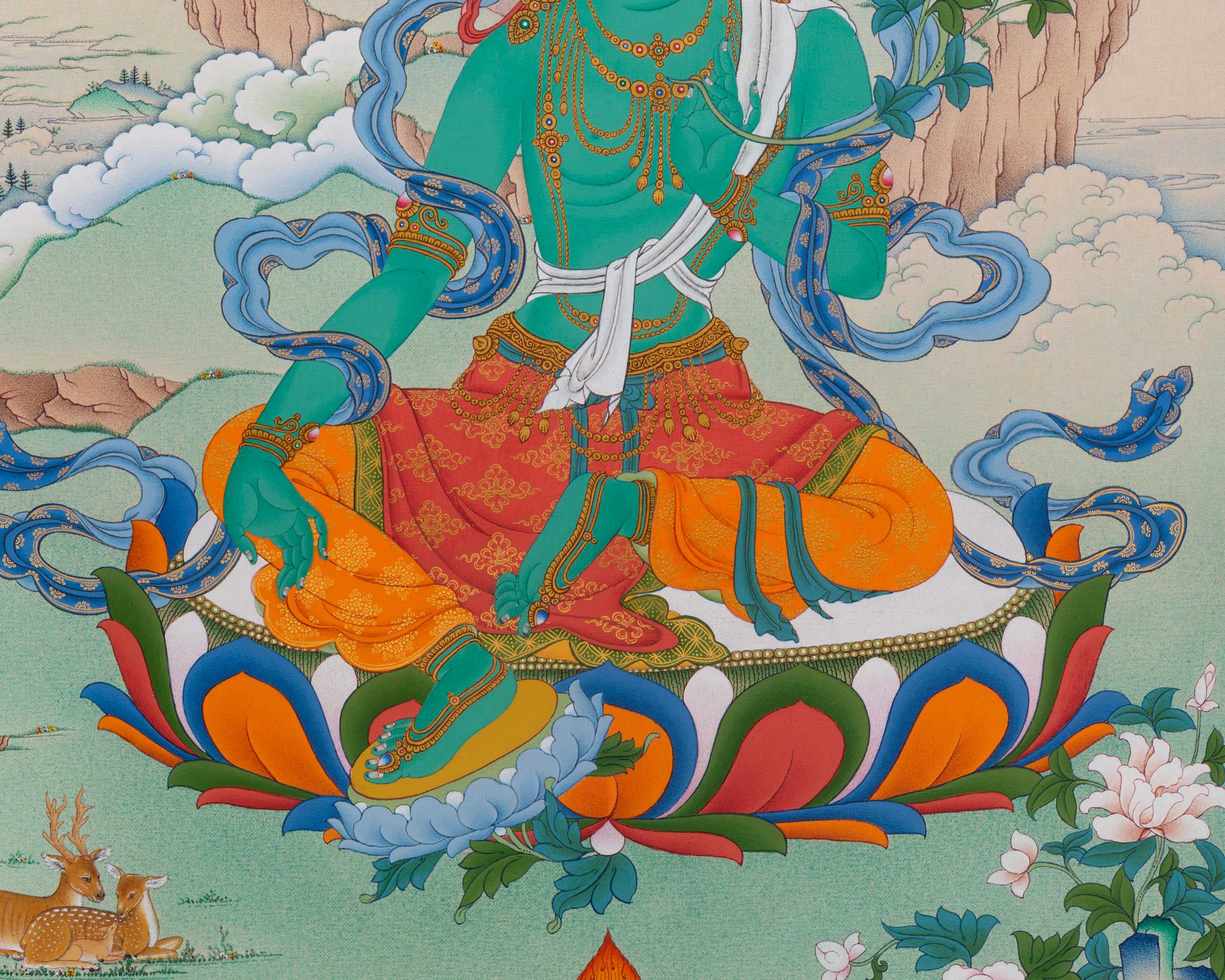 High-Quality Green Tara Thangka Print | Mother Green Tara Giclee Art | Traditional Buddhist Craft