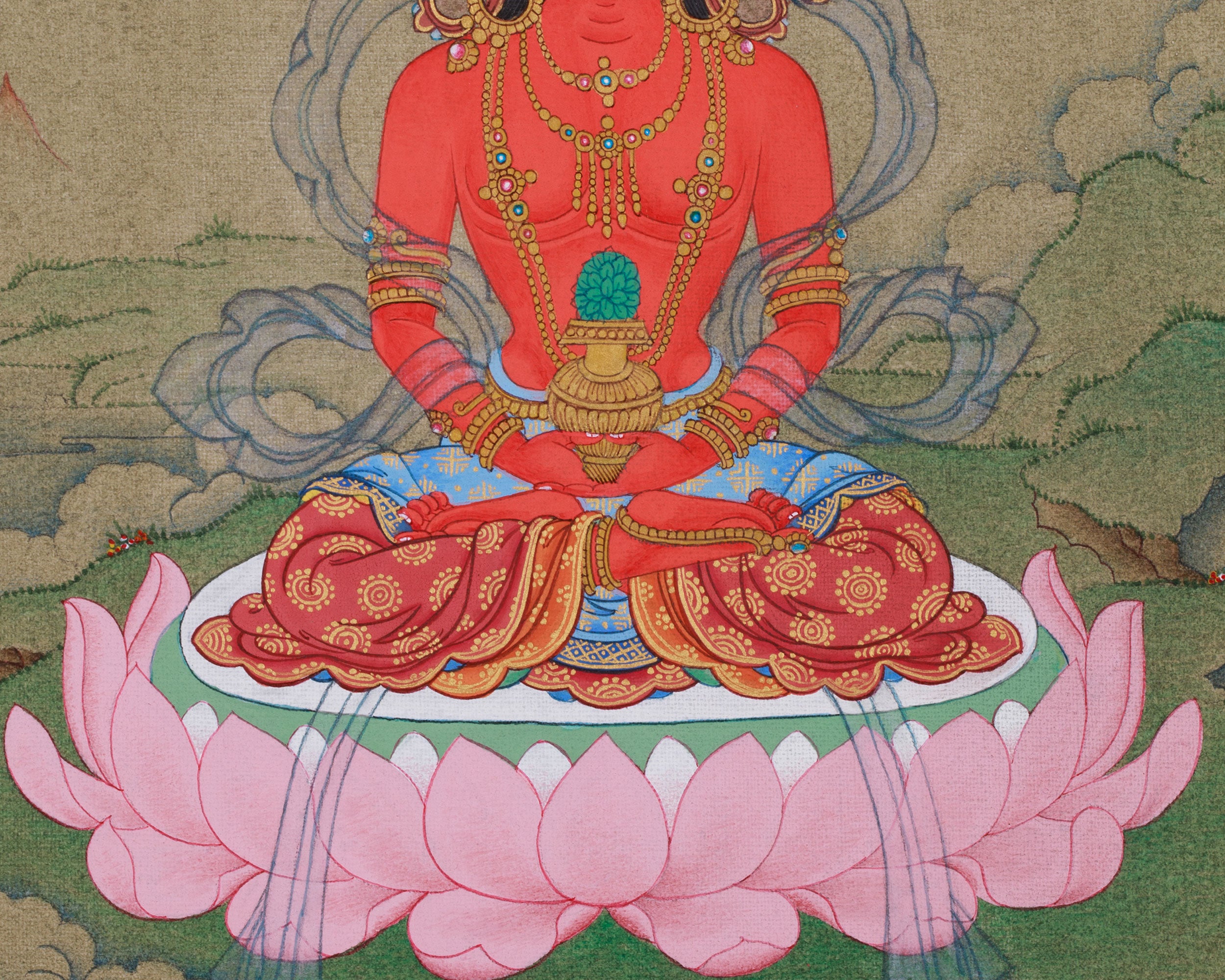 Miniature Enlightened Buddha Amitayus Thangka