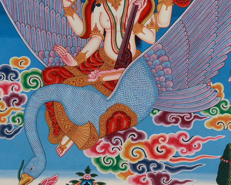 Newari Goddess Saraswati Seated on Swan | Paubha Artwork Print