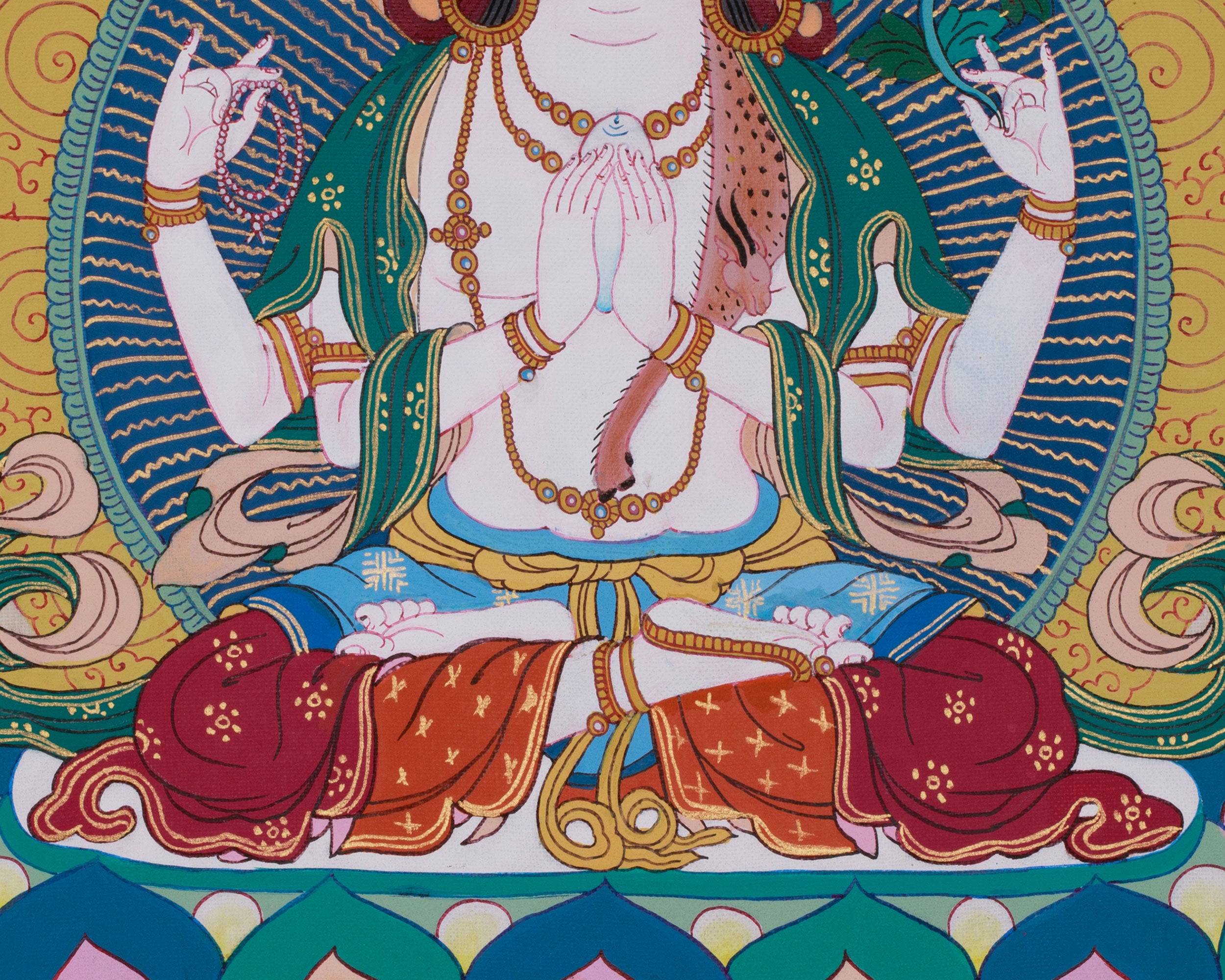 The Embodiment of Compassion, Chenrezig Thangka | Four Armed Avalokiteshvara