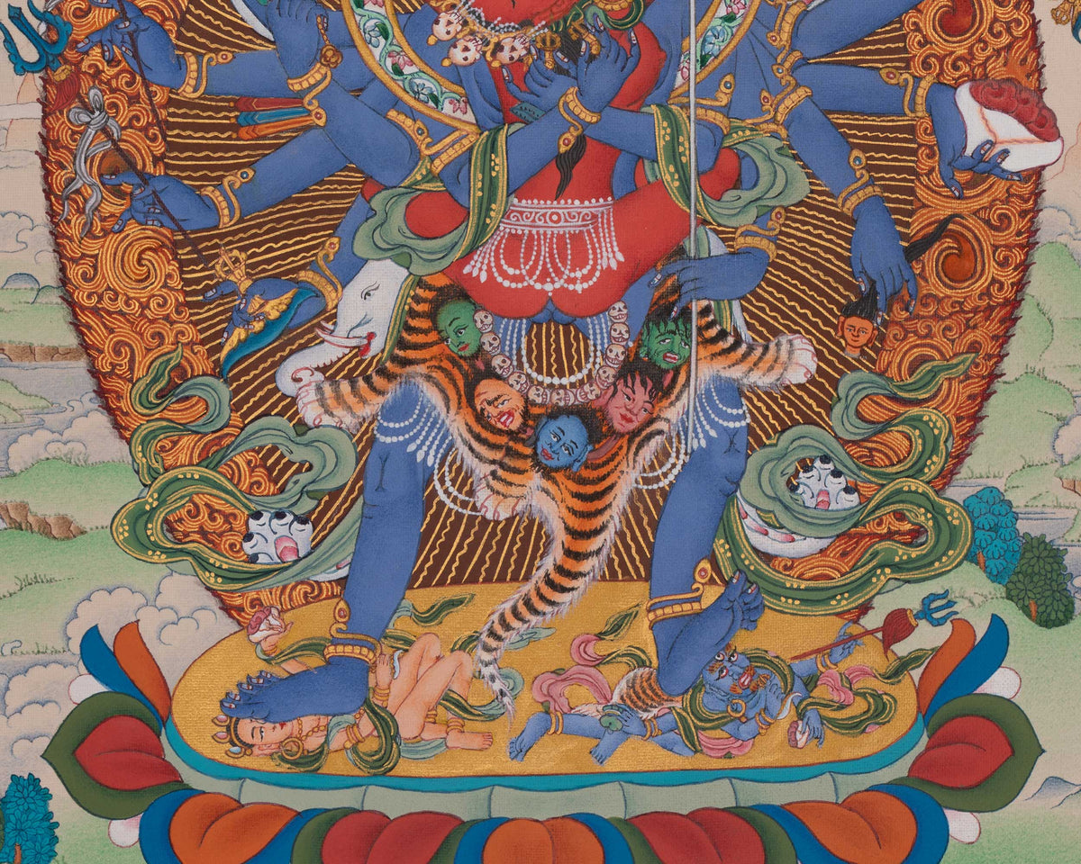 12 Armed Chakrasambhara Buddhist Art | Sacred Thangka of Tantric Wisdom and Transformation