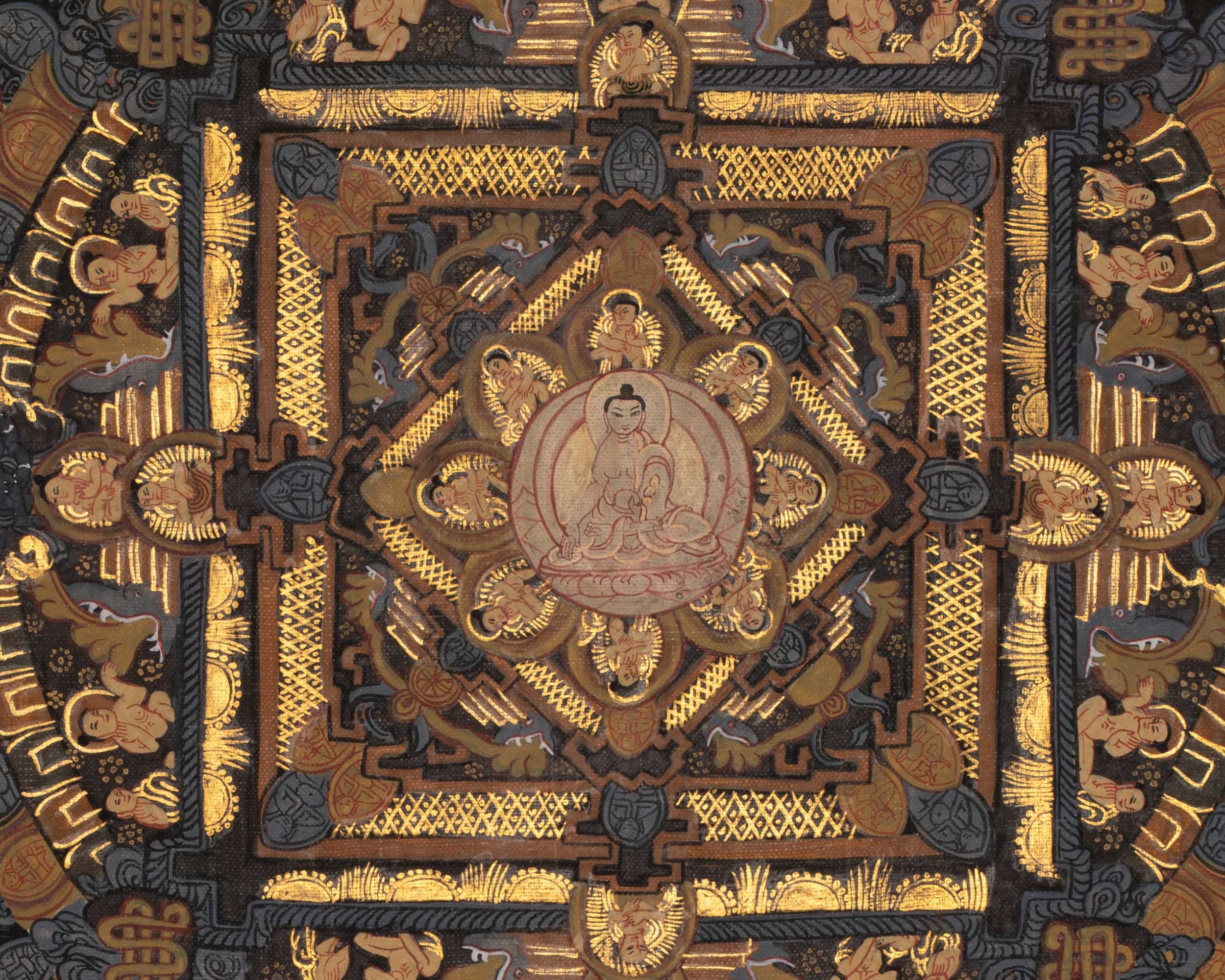 Gold and Black Vintage Buddha Mandala Artwork | Buddhist Altar