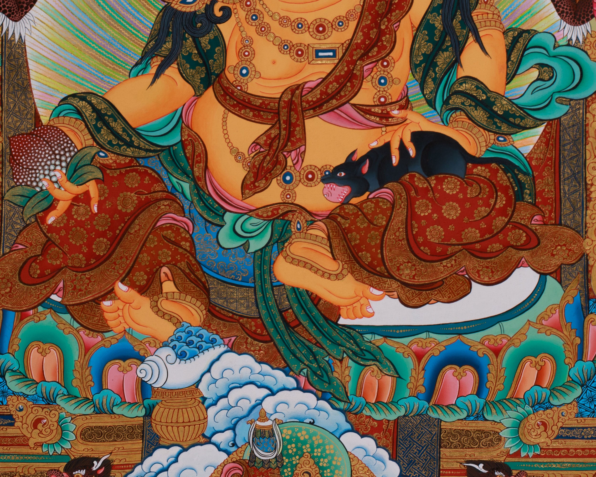 Dzambhala Wealth Deity Thangka | Sacred Hand-Painted Tibetan Art for Abundance