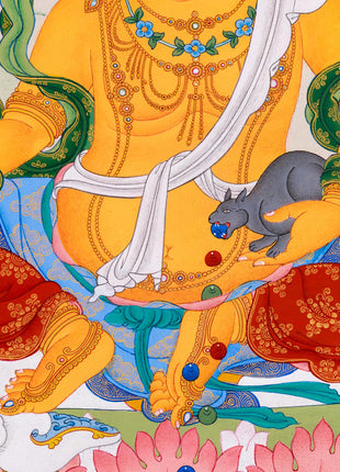 Hand-Painted Dzambhala Thangka | God Of wealth (with consecration and brocade included)