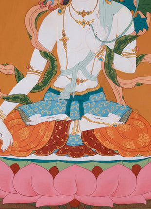 Hand Painted Sita Tara Thangka | Goddess White Tara Medatation Artwork